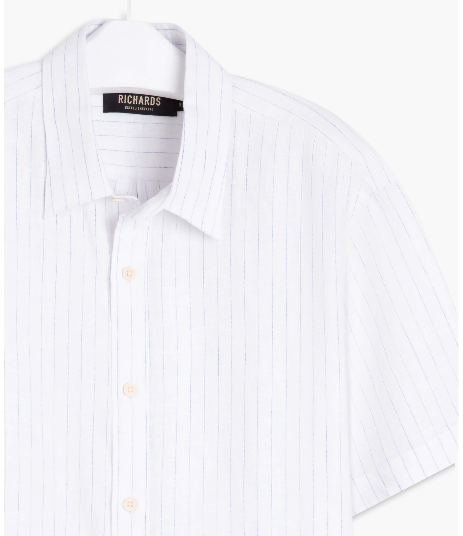 Camisa Puro Linho Baaron Listrada Mc Azul Bic