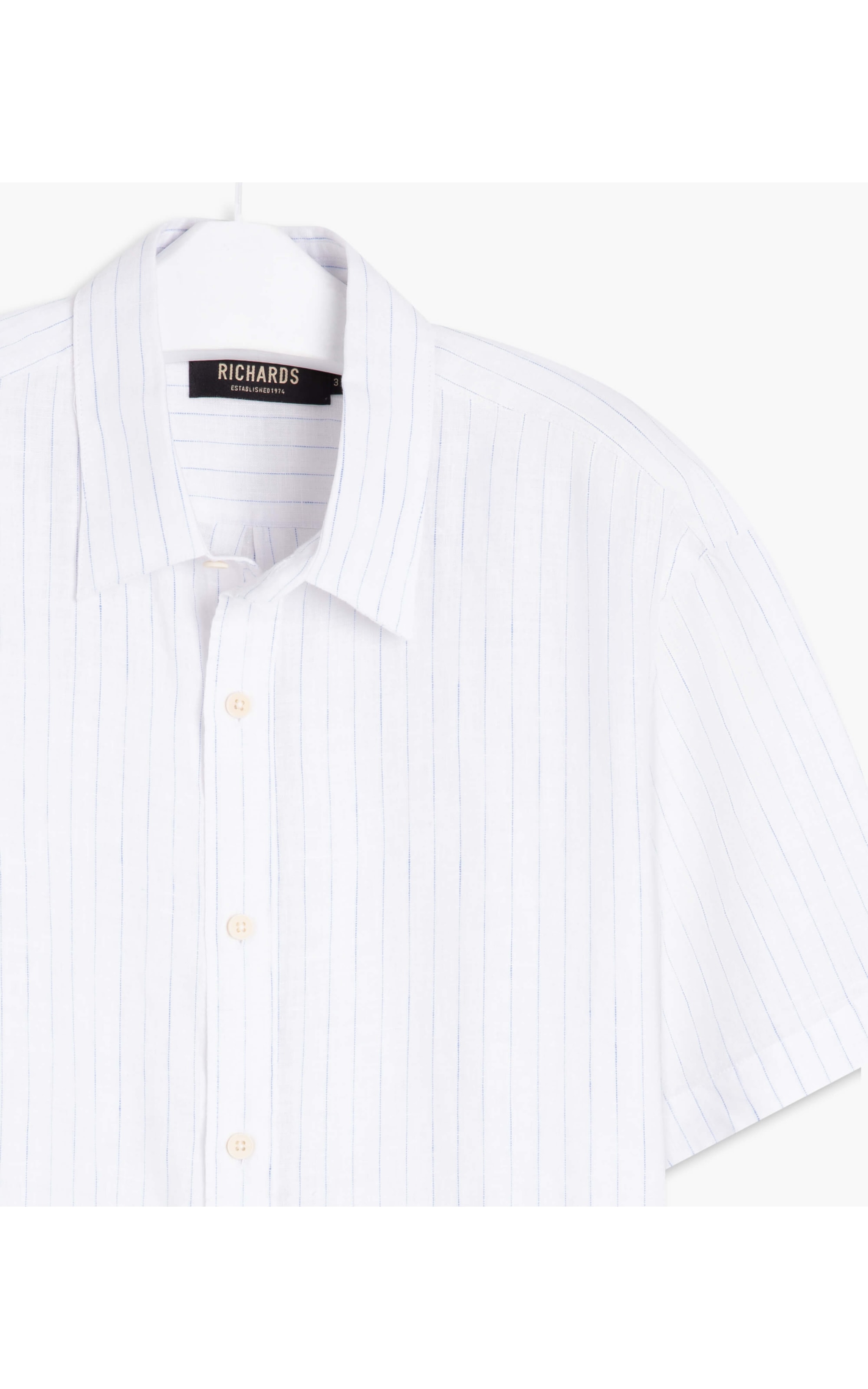 Camisa Puro Linho Baaron Listrada Mc Azul Bic