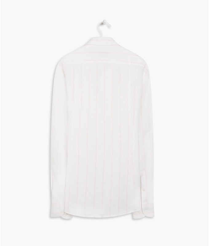 Camisa  Puro Linho Chico Listrada Ml Caqui