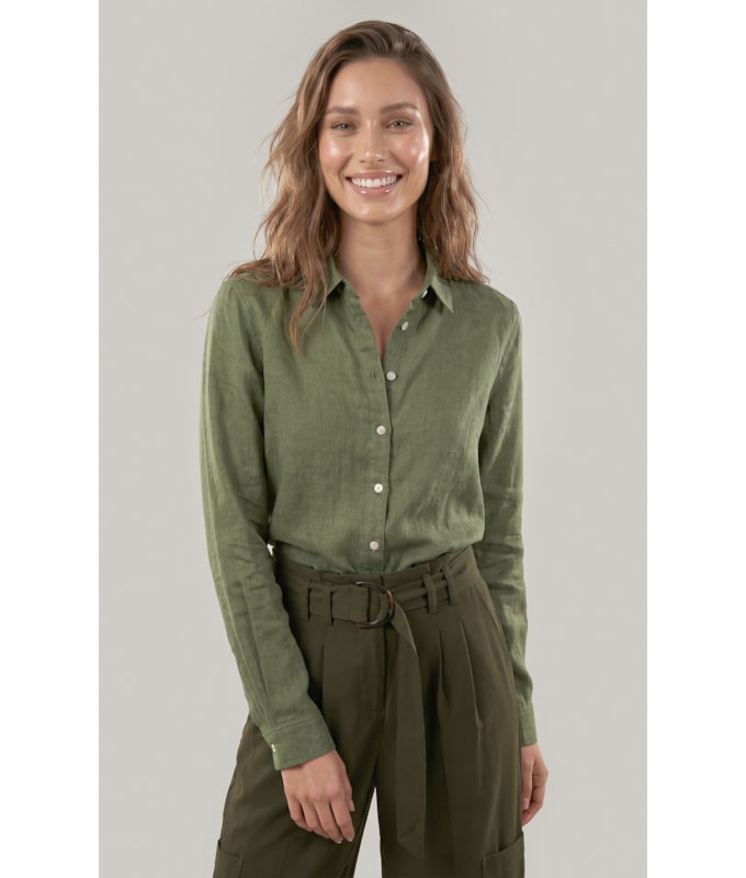 Camisa  Puro Linho Classic Verde Militar