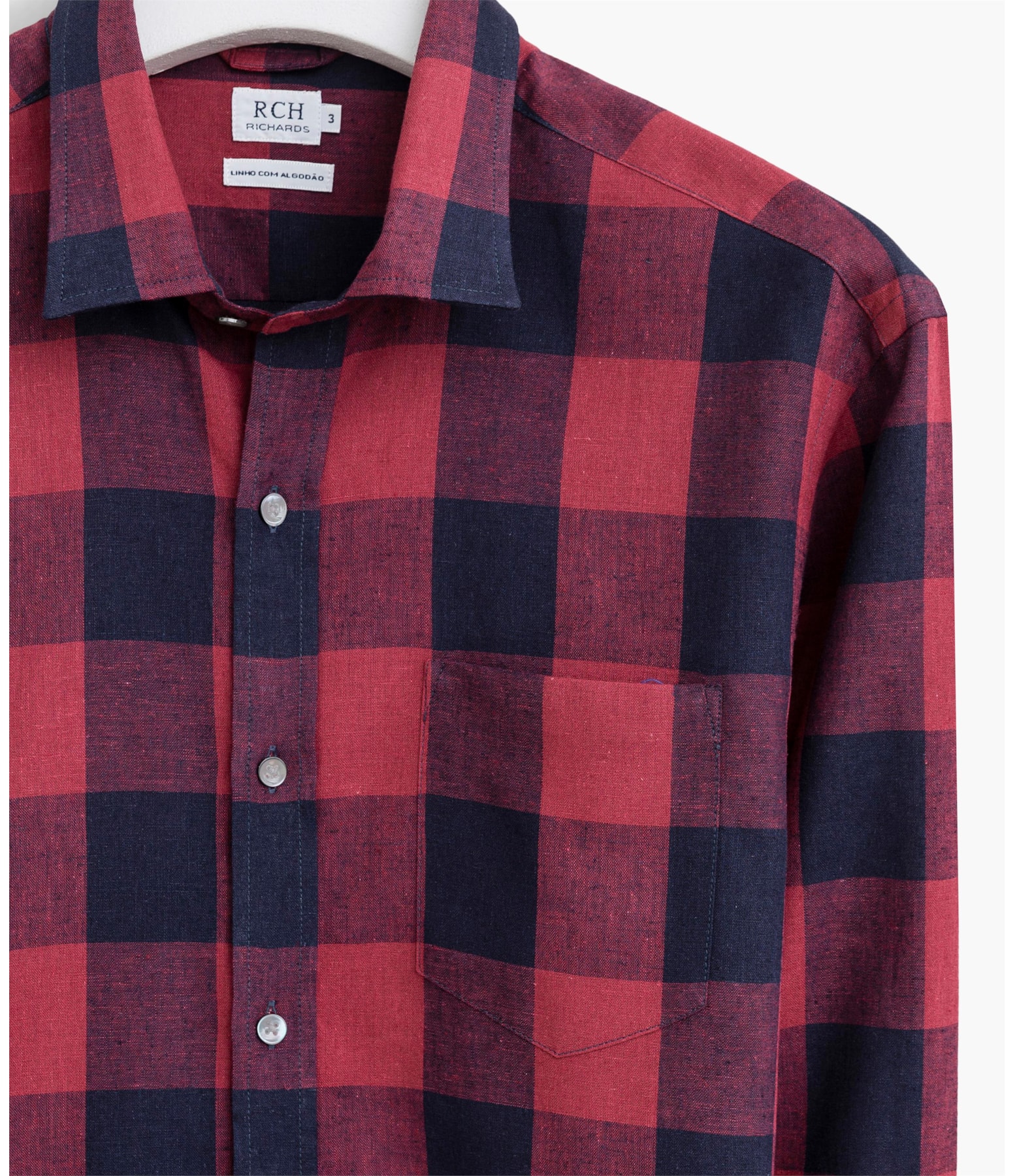 Camisa Puro Linho Com Algodao Xadrez Ml Vermelho