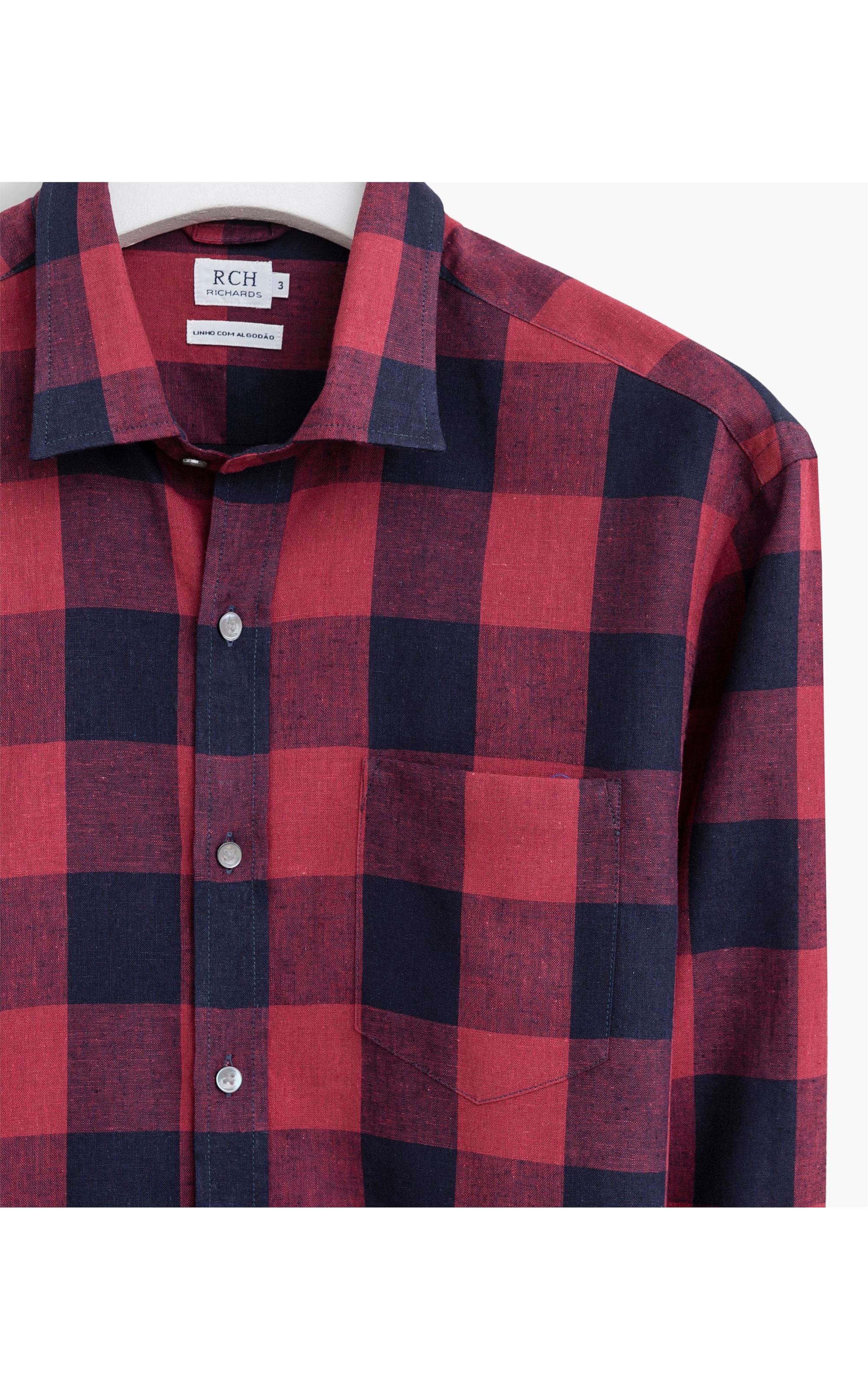 Camisa Puro Linho Com Algodao Xadrez Ml Vermelho