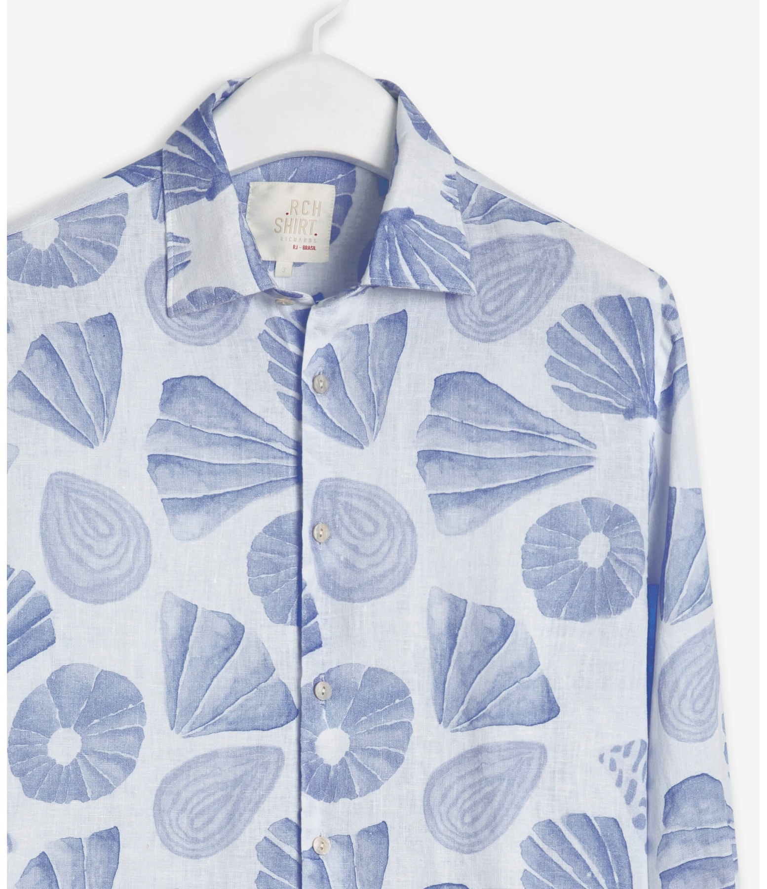 Camisa  Puro Linho  Conchas Azul Bic