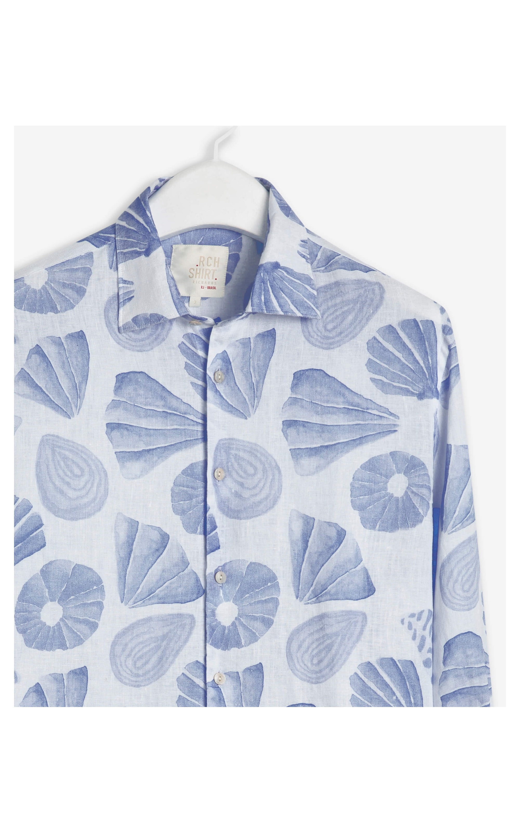 Camisa  Puro Linho  Conchas Azul Bic