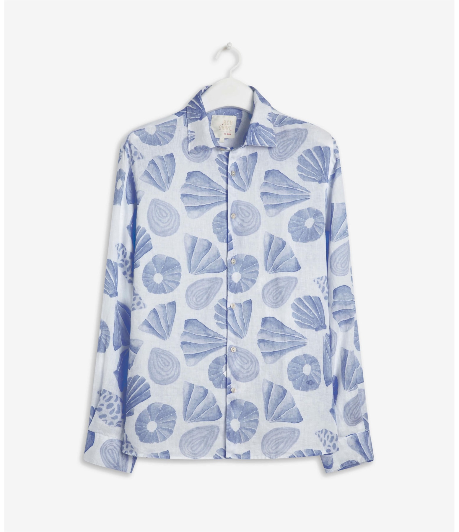Camisa  Puro Linho  Conchas Azul Bic