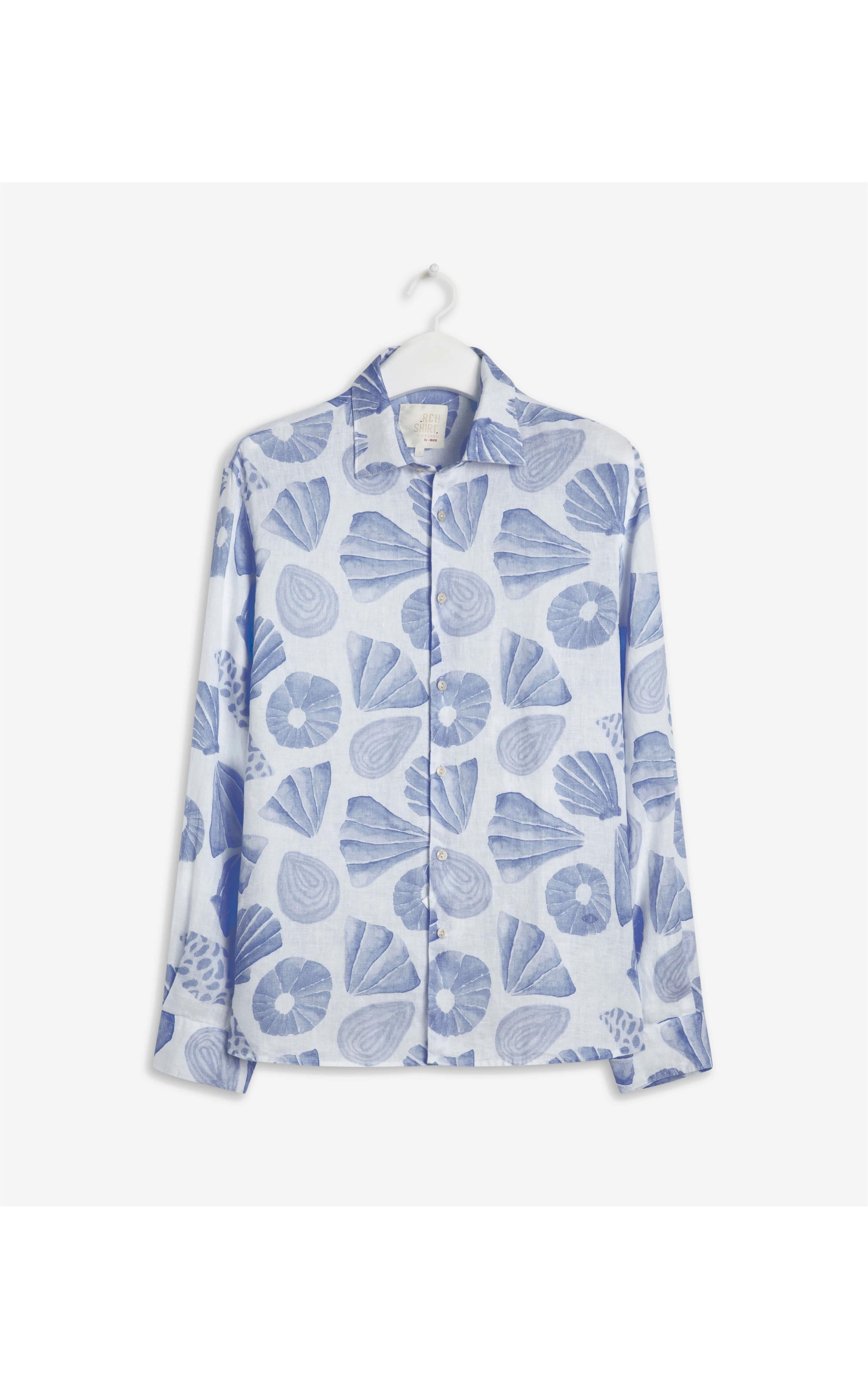 Camisa  Puro Linho  Conchas Azul Bic