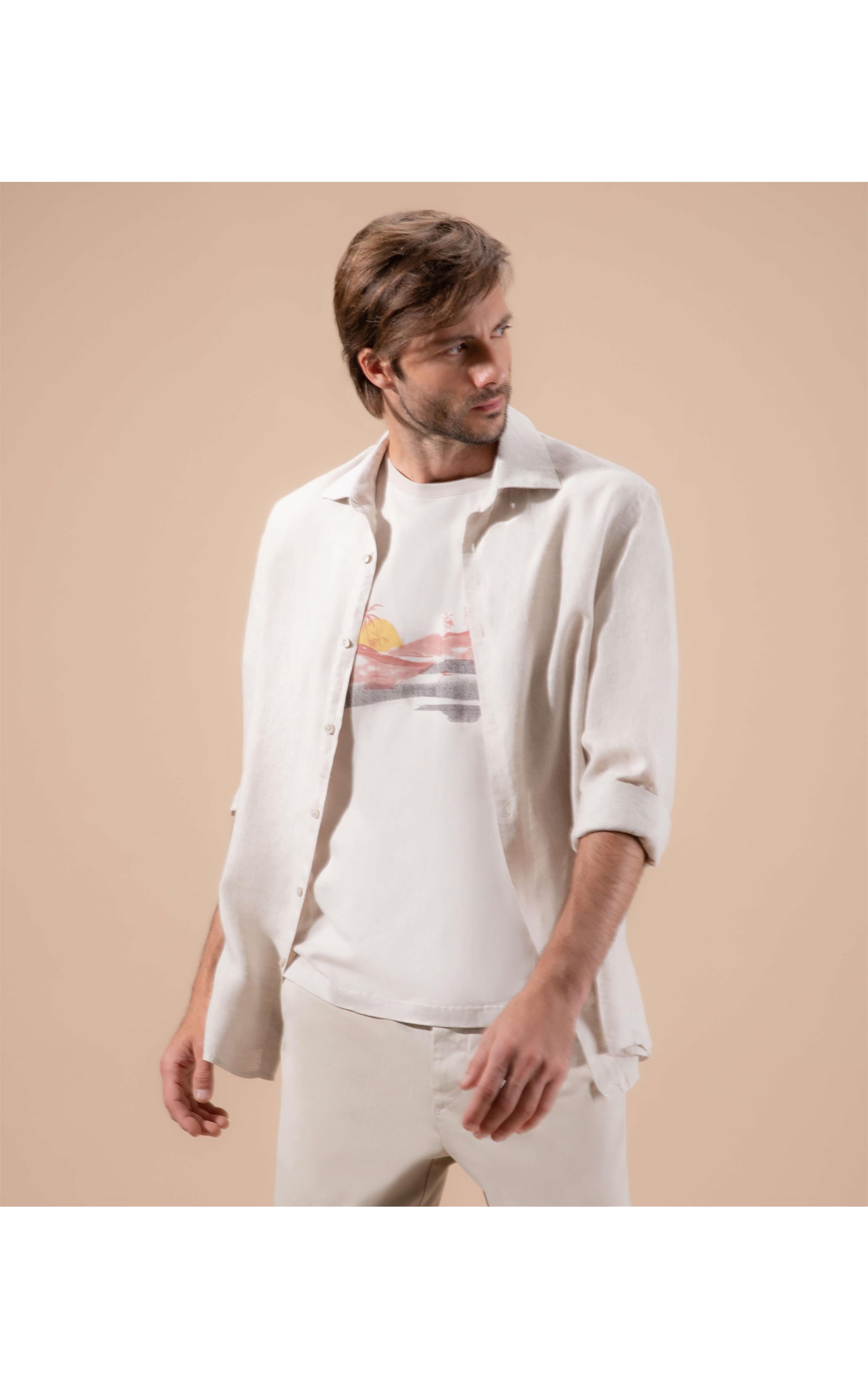 Camisa  Puro Linho  Cross Dye Areia