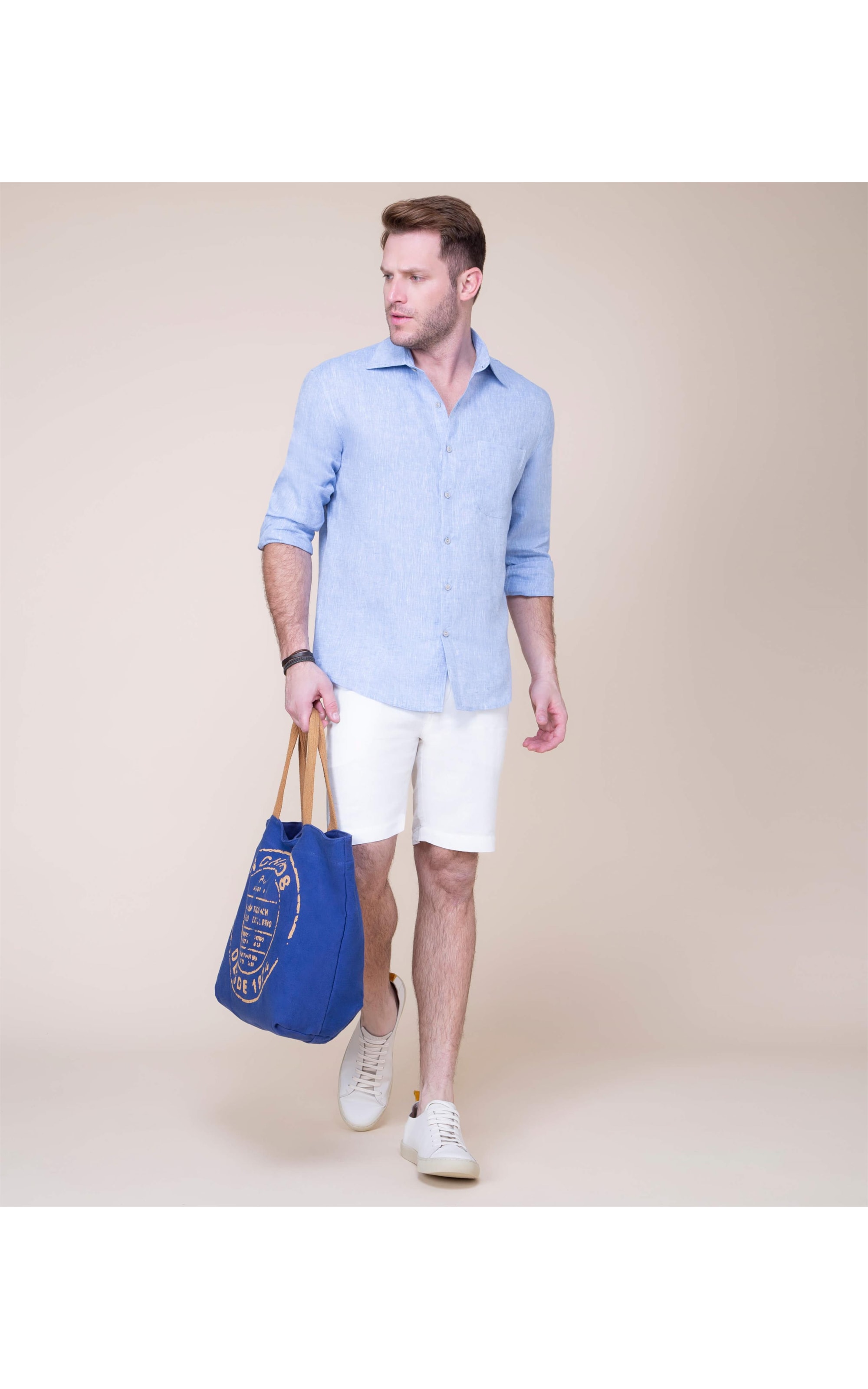 Camisa Puro Linho Cross  Dye Azul Chofer