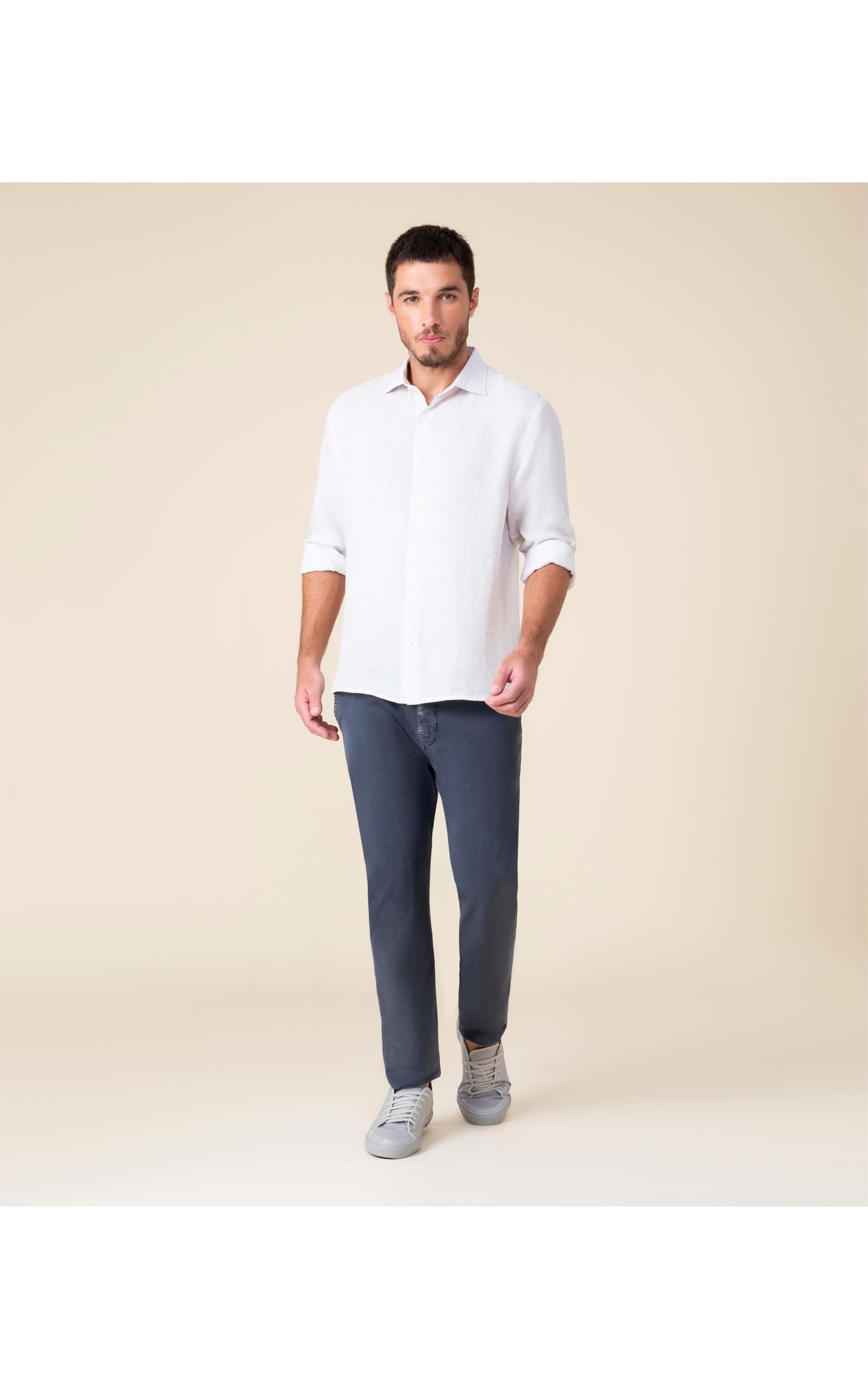 Camisa  Puro Linho  Davi Cinza Claro