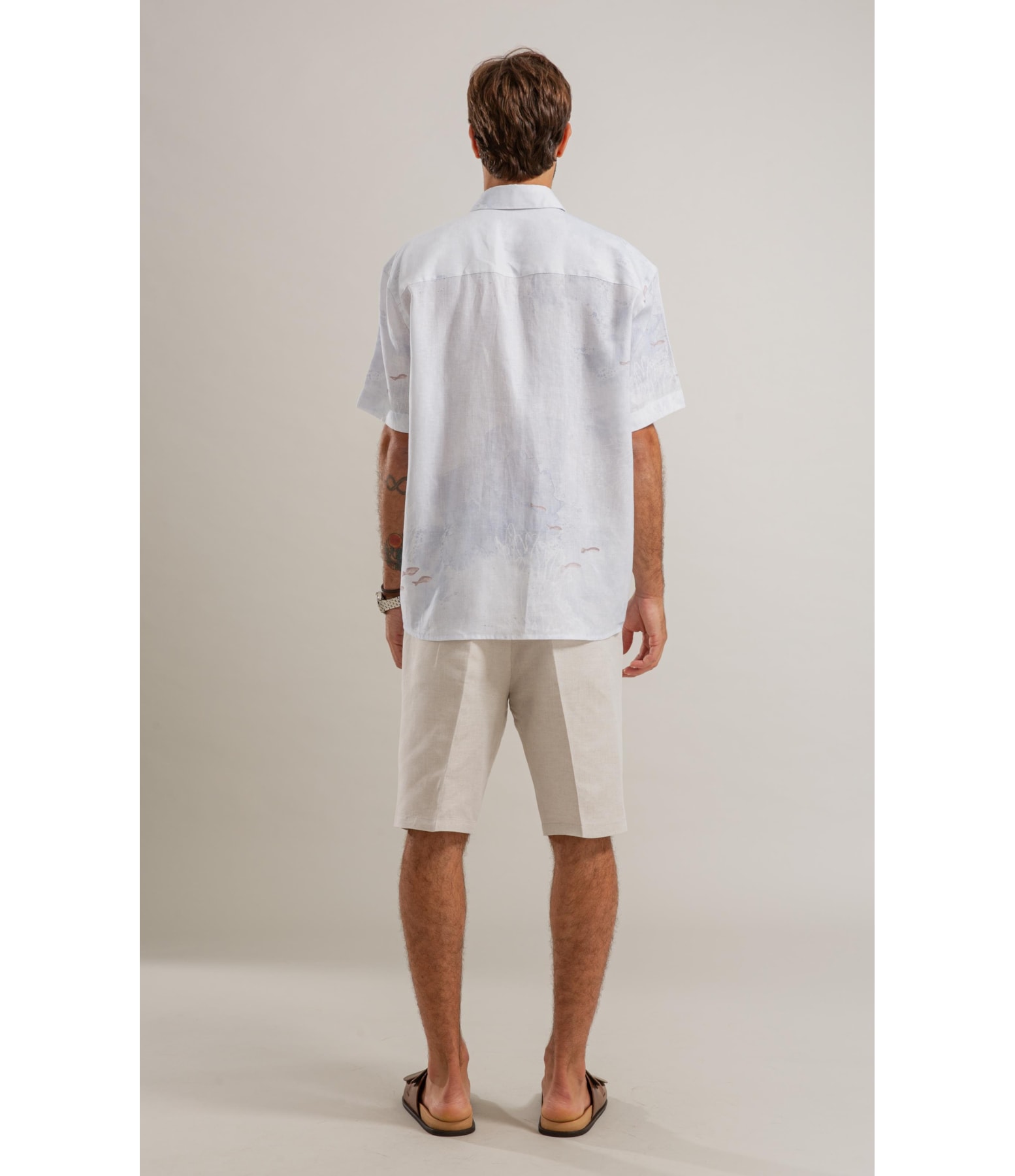 Camisa Puro Linho  Estampada Deep Ocean Mc Azul Pervante