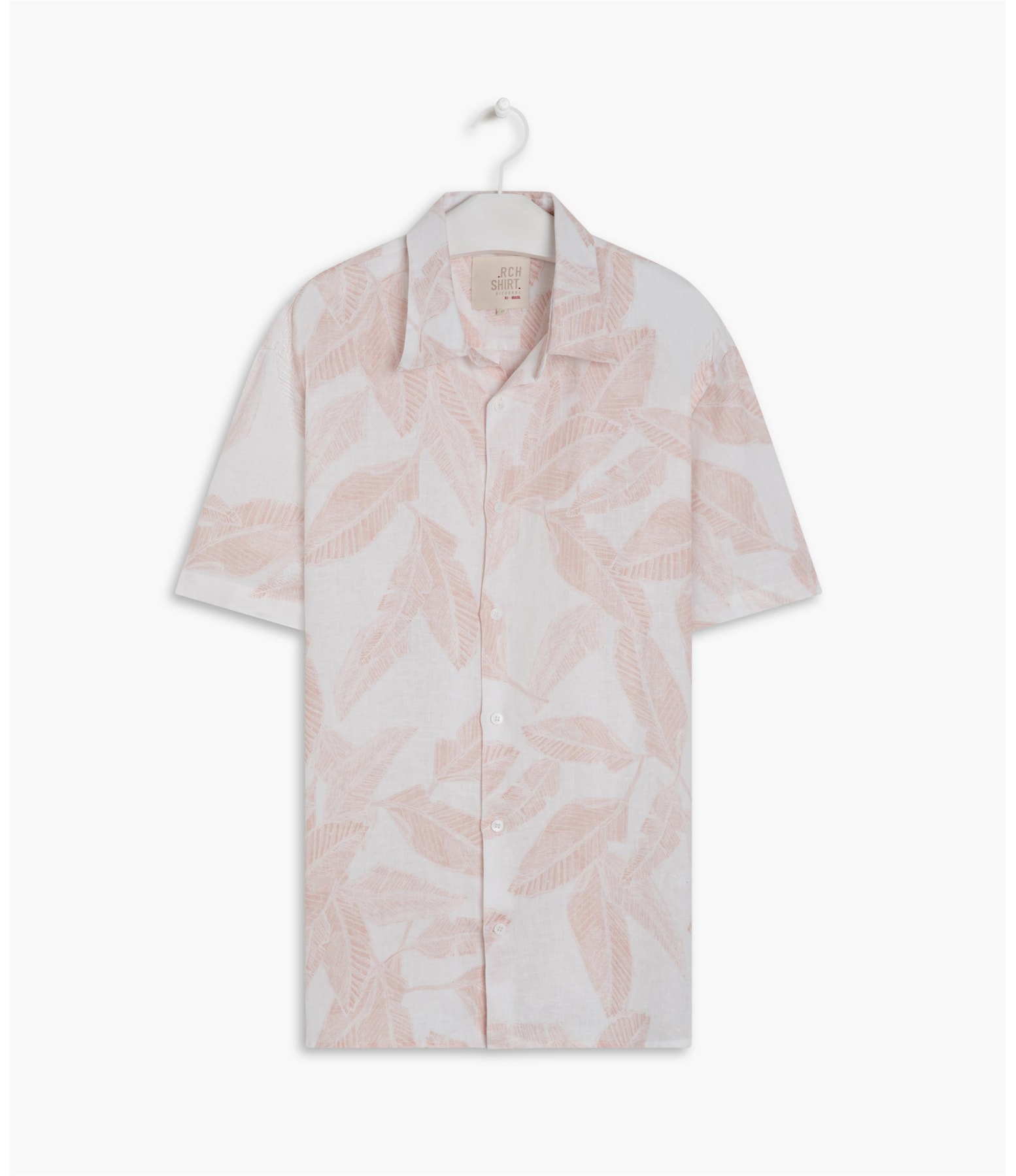 Camisa  Puro Linho Estampada Feuillage Mc Salmao