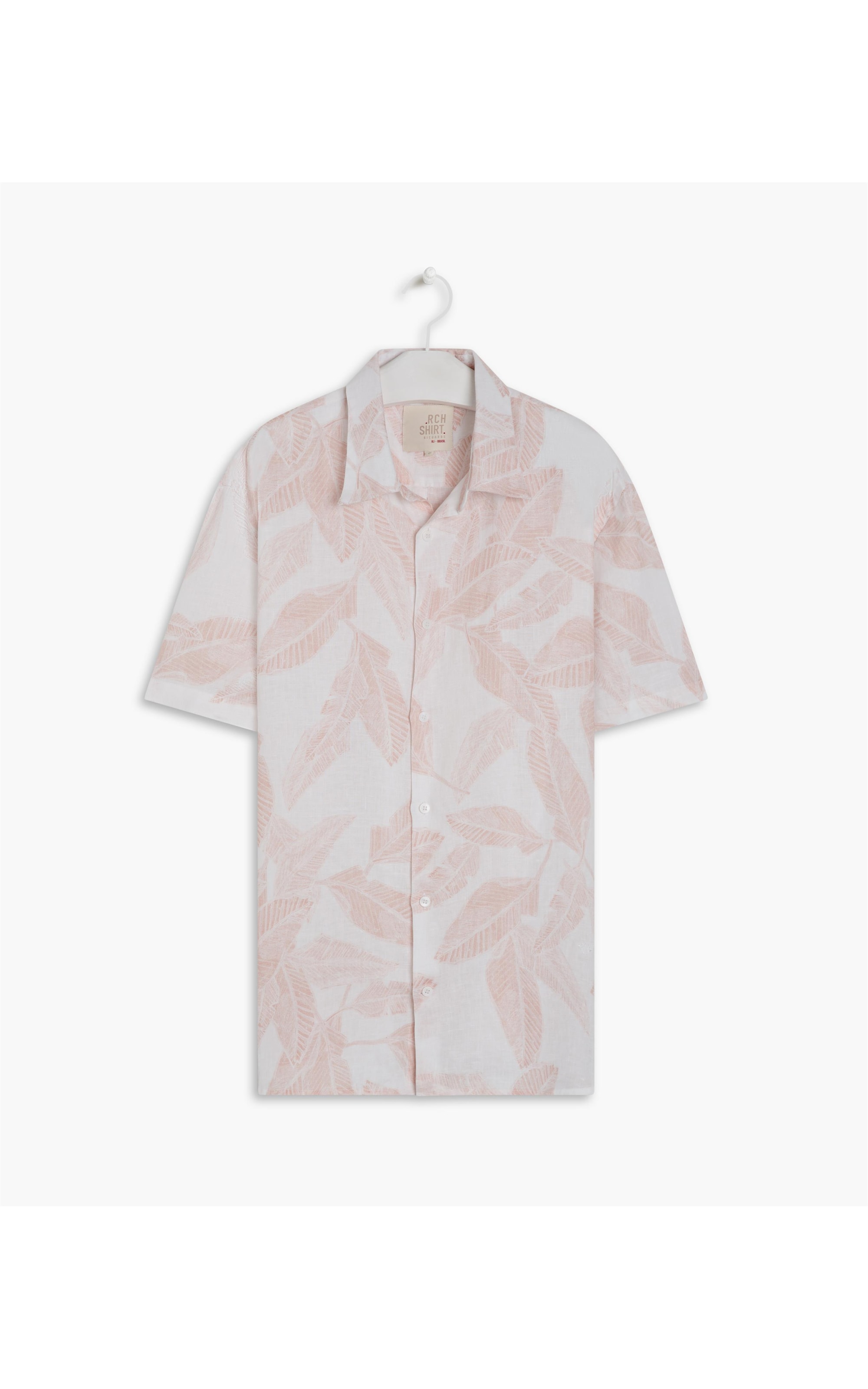 Camisa  Puro Linho Estampada Feuillage Mc Salmao