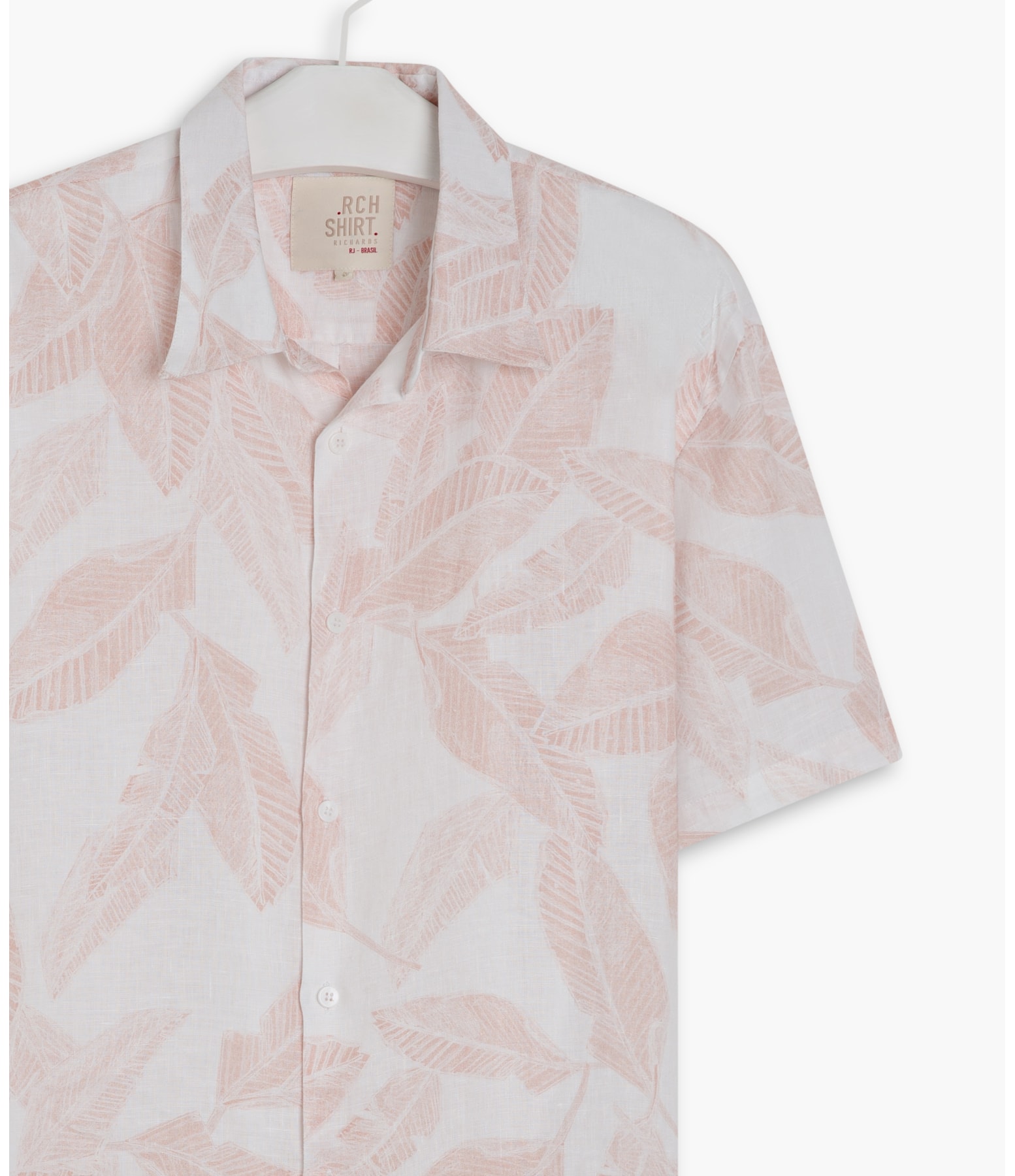 Camisa  Puro Linho Estampada Feuillage Mc Salmao
