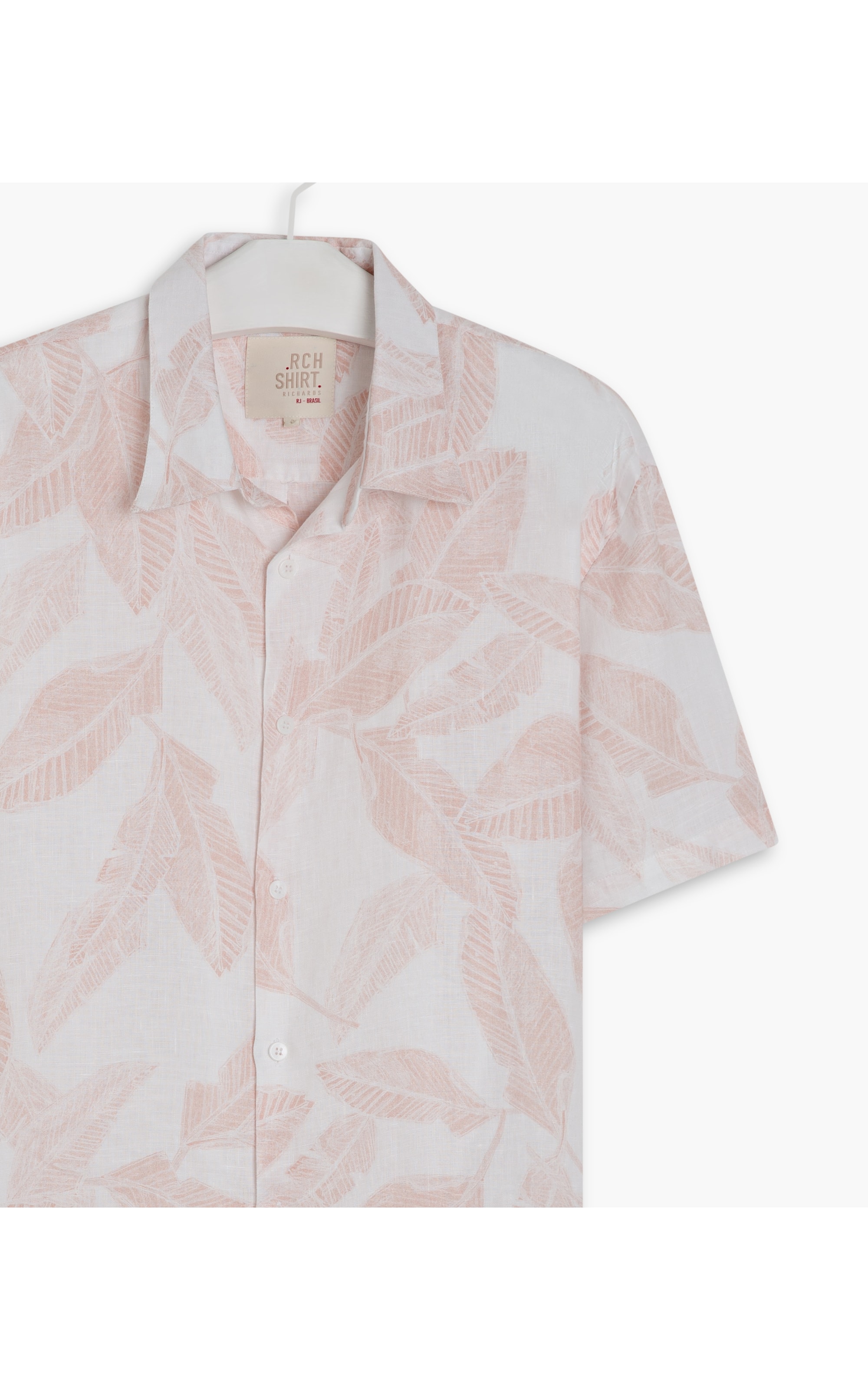 Camisa  Puro Linho Estampada Feuillage Mc Salmao