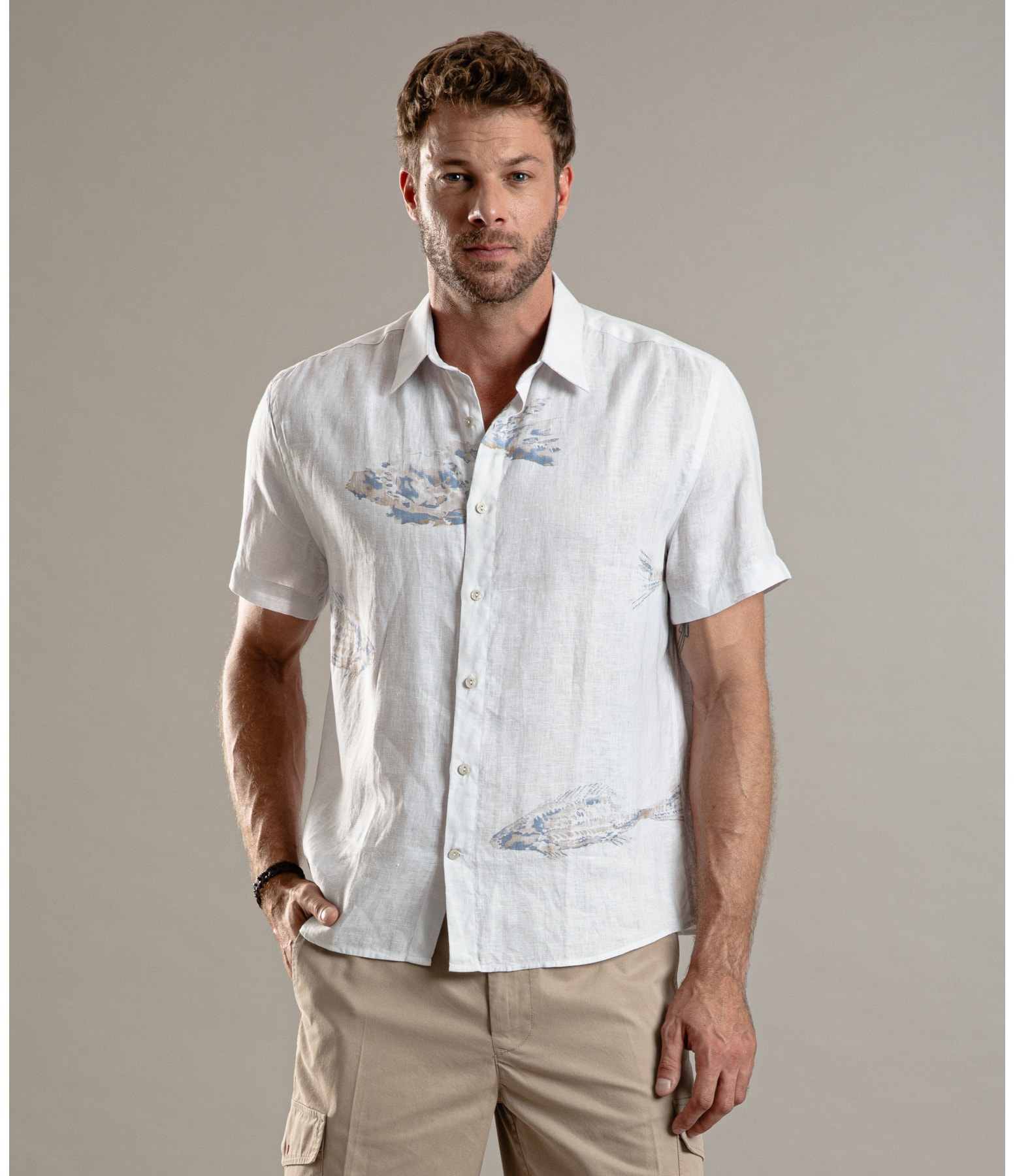 Camisa  Puro Linho Estampada Fish Mc Sandy