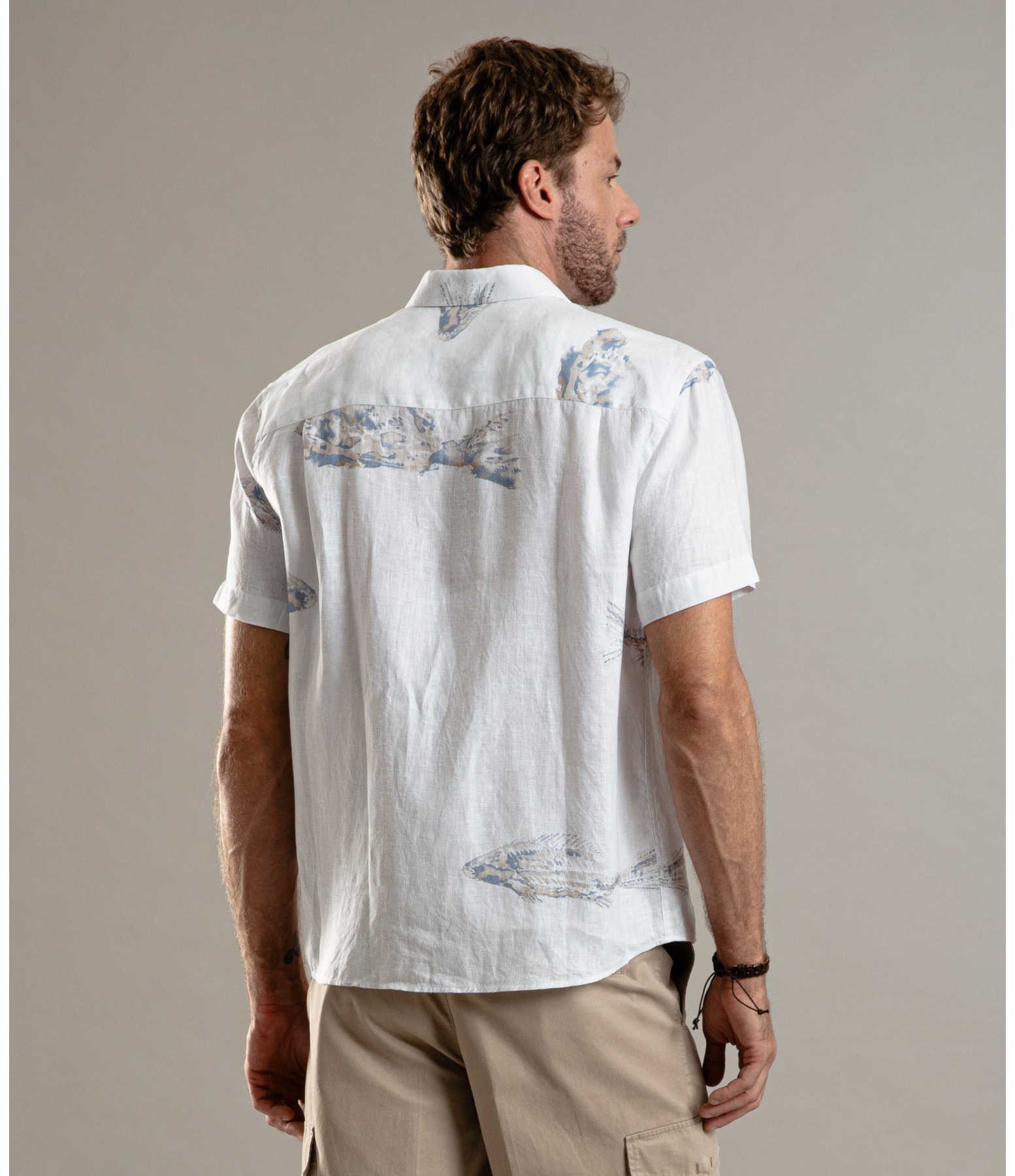 Camisa  Puro Linho Estampada Fish Mc Sandy