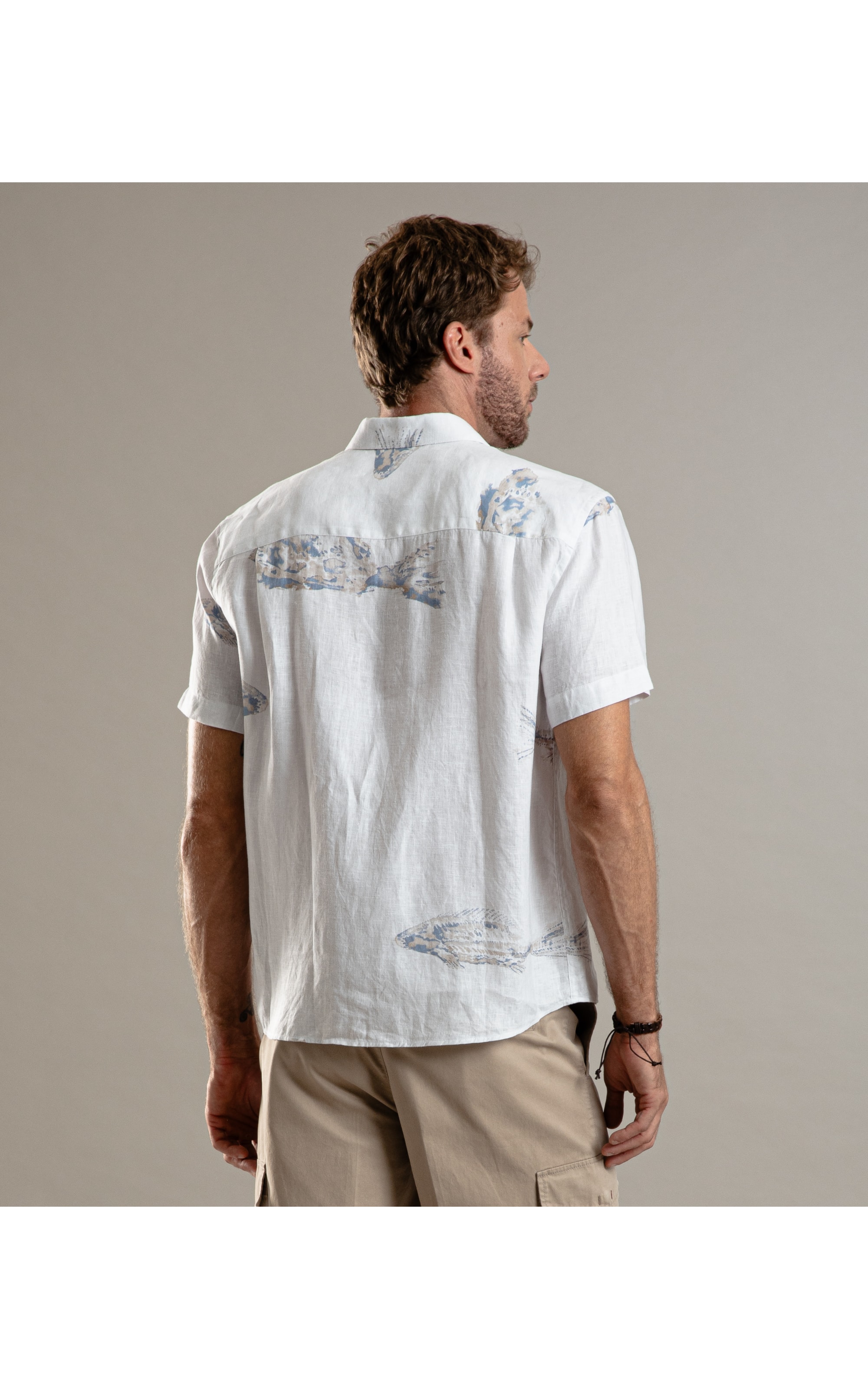 Camisa  Puro Linho Estampada Fish Mc Sandy