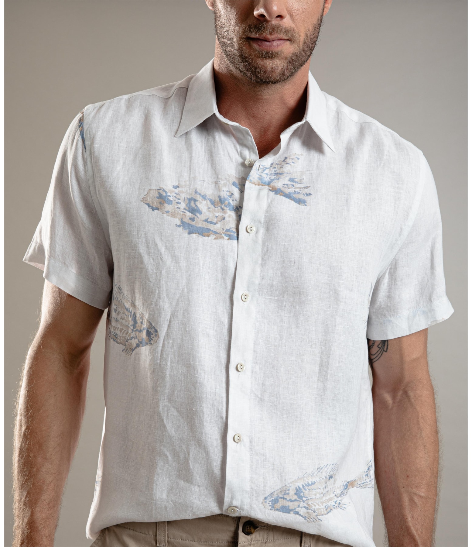 Camisa  Puro Linho Estampada Fish Mc Sandy