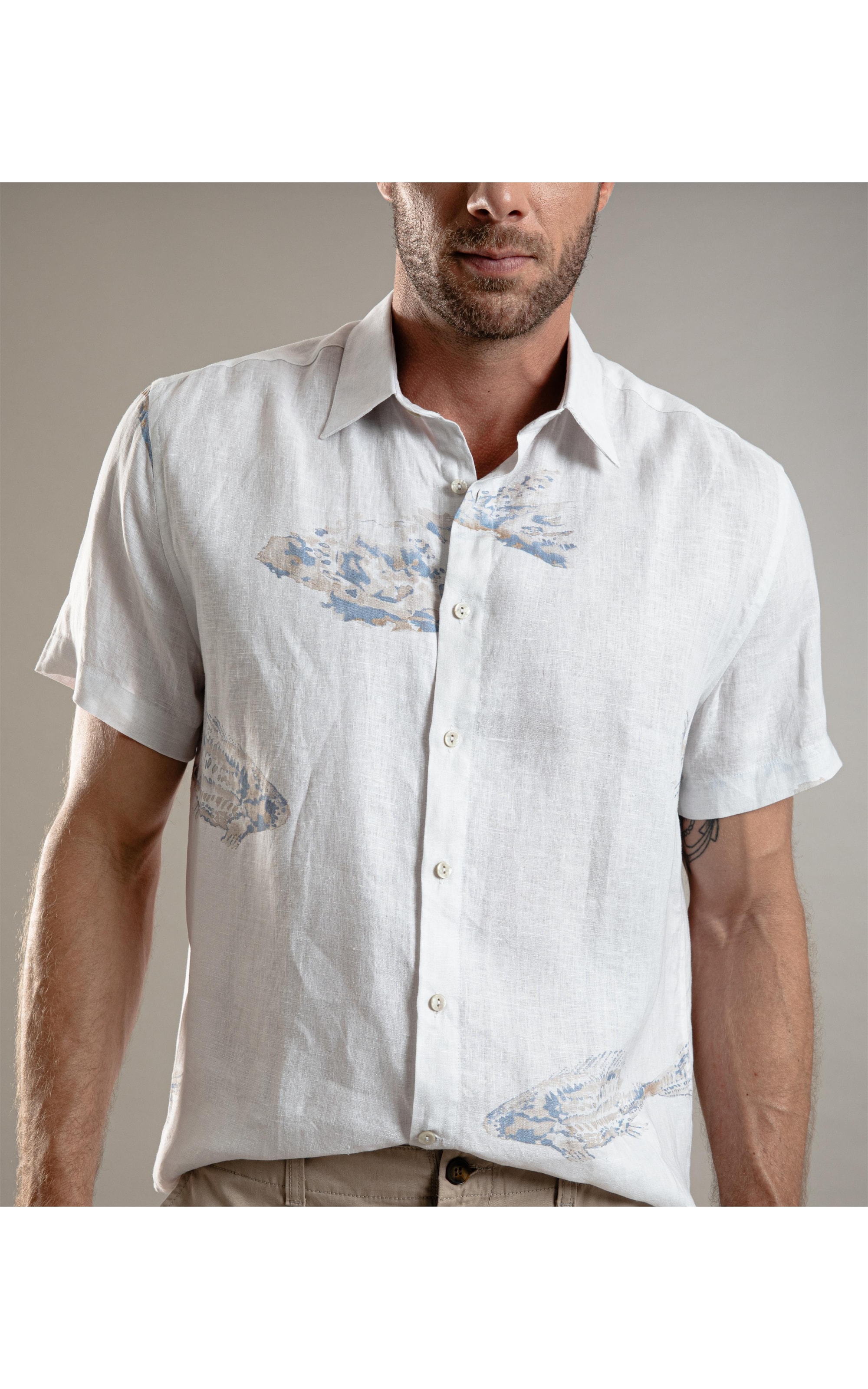 Camisa  Puro Linho Estampada Fish Mc Sandy