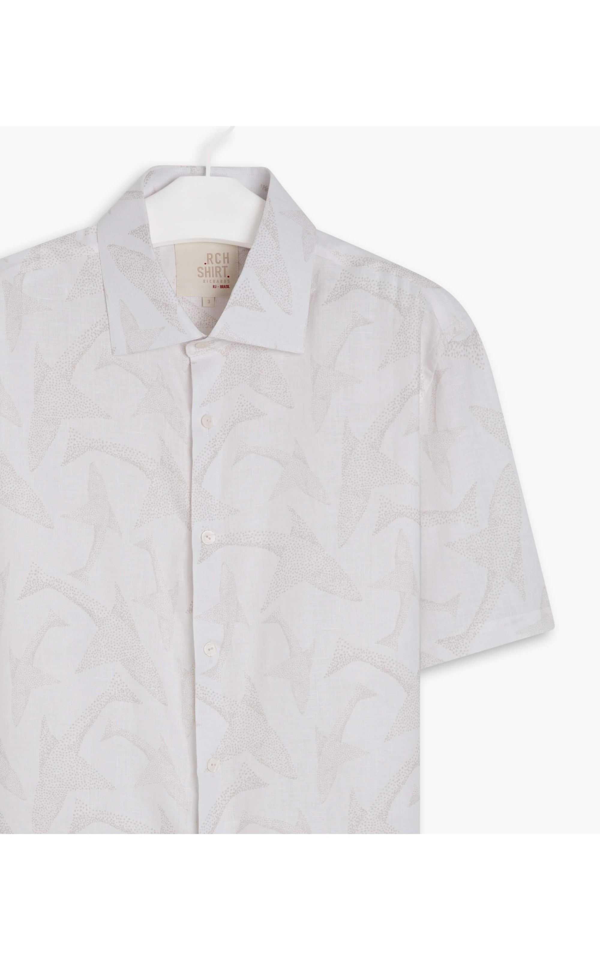 Camisa Puro Linho Estampada Peixe Point Mc Caqui