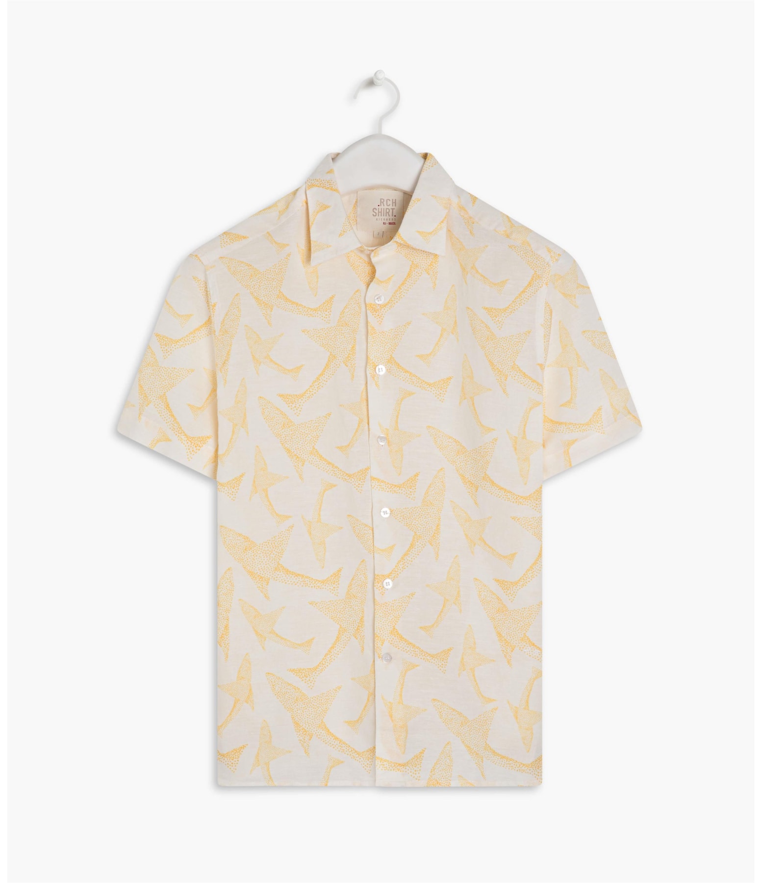 Camisa  Puro Linho Estampada Peixe Point Mc Mostarda