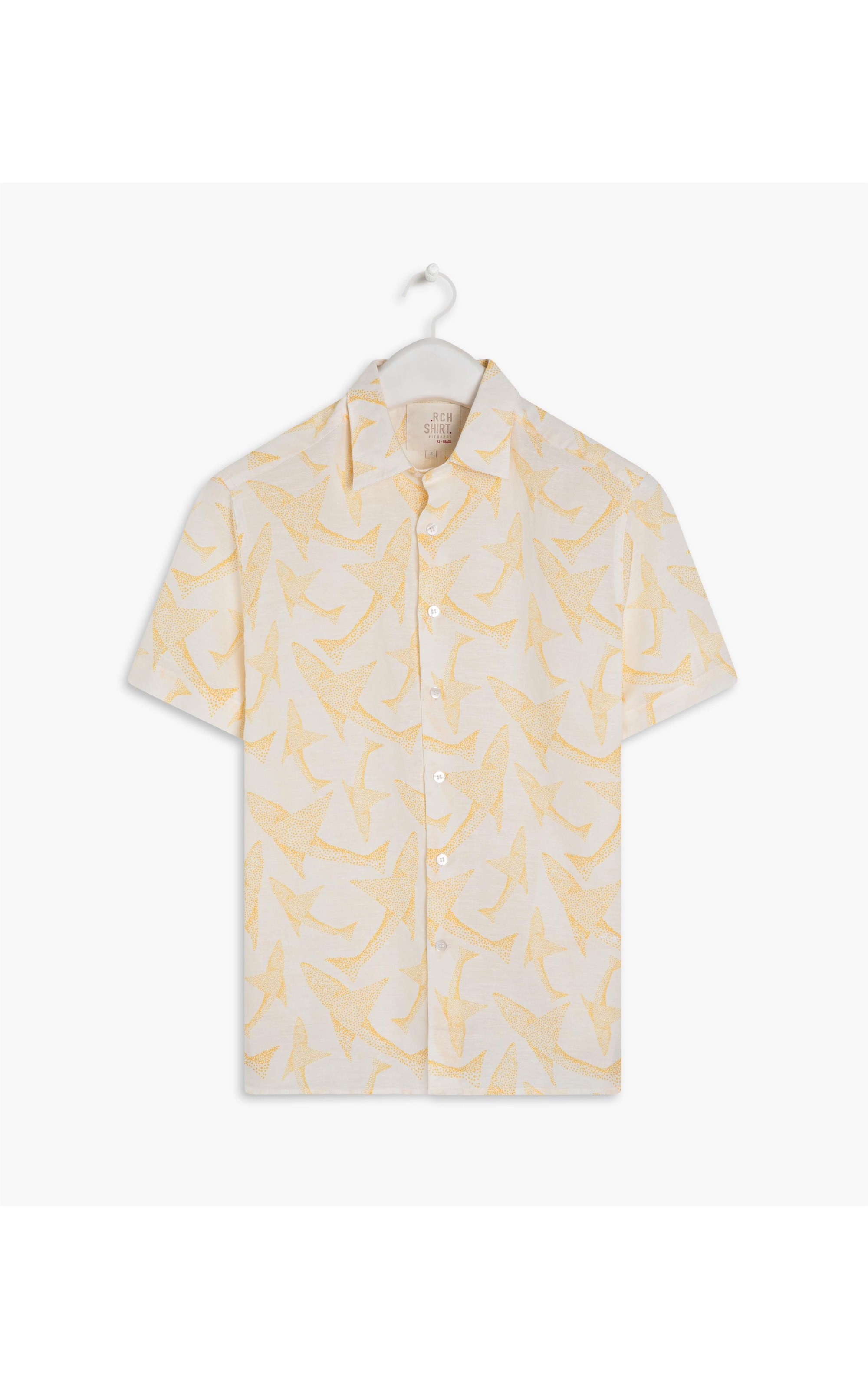 Camisa  Puro Linho Estampada Peixe Point Mc Mostarda