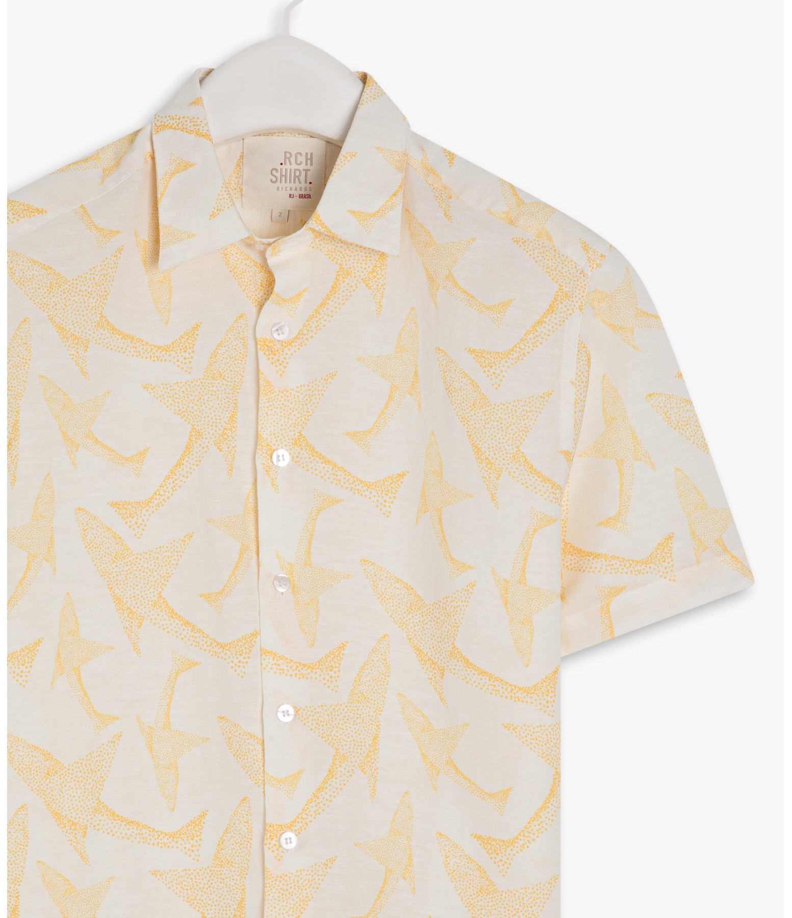 Camisa  Puro Linho Estampada Peixe Point Mc Mostarda