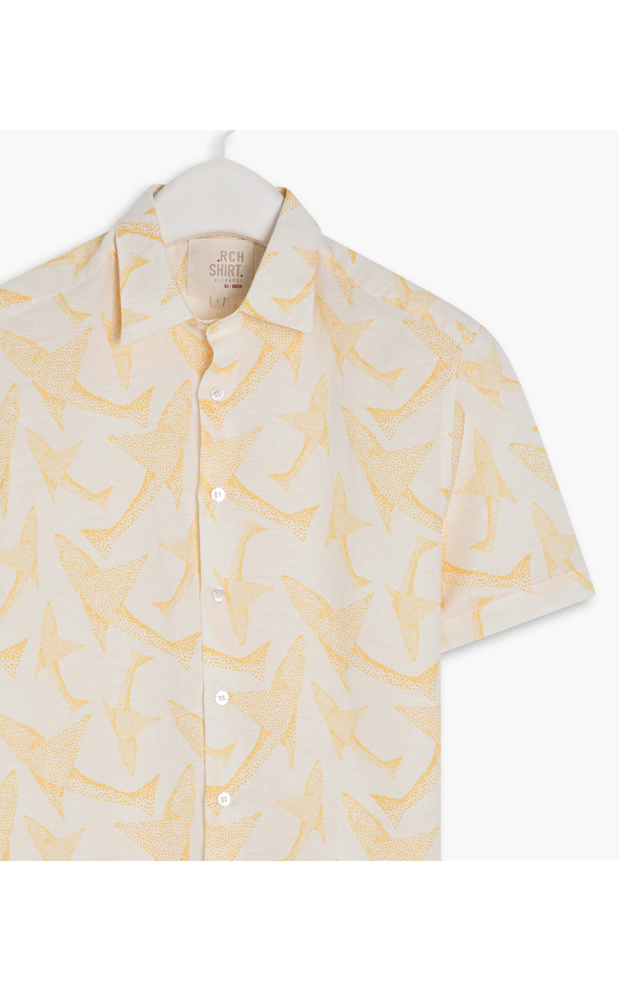 Camisa  Puro Linho Estampada Peixe Point Mc Mostarda