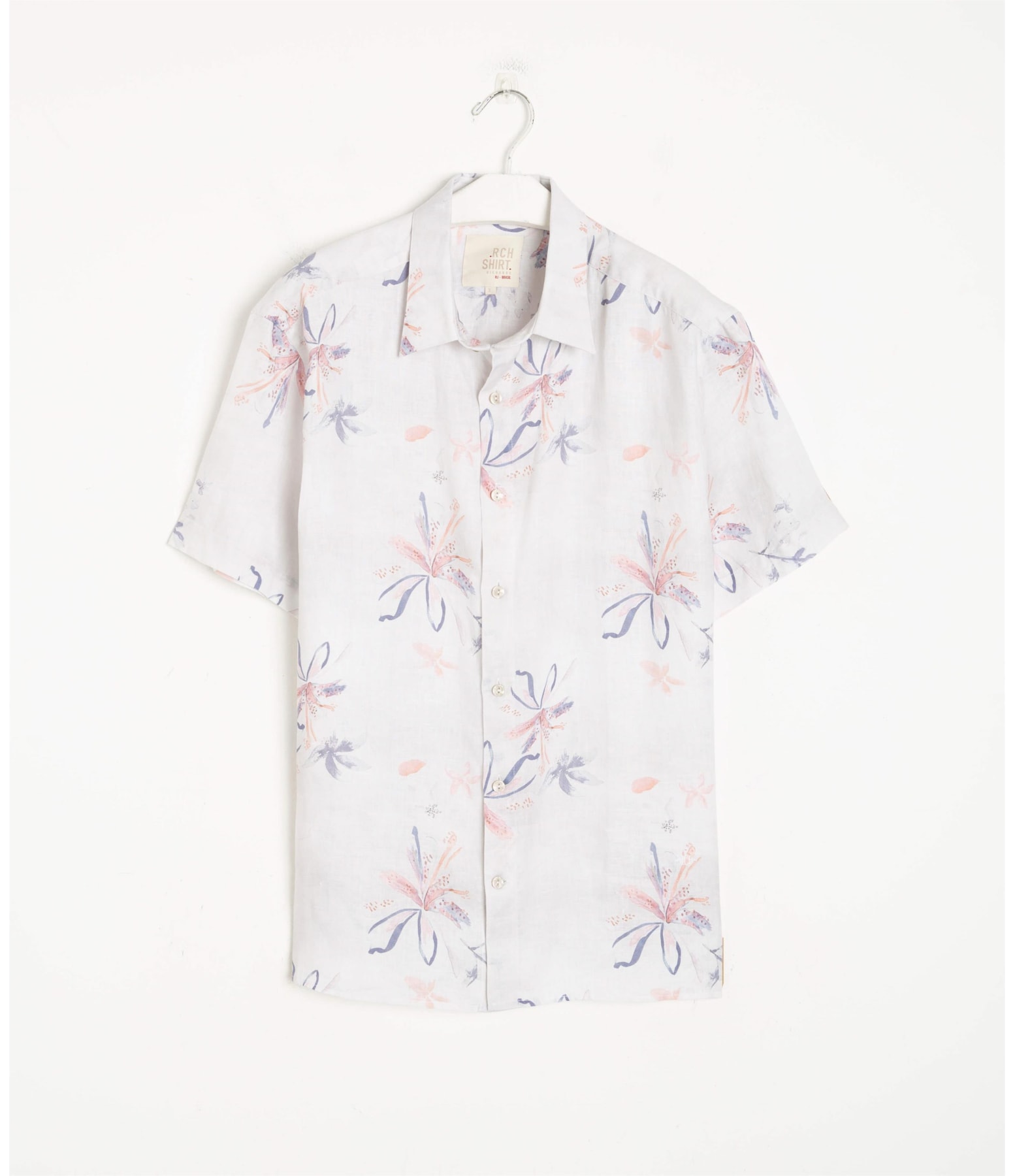 Camisa  Puro Linho Estampada Soft Flower Mc Azul Bic