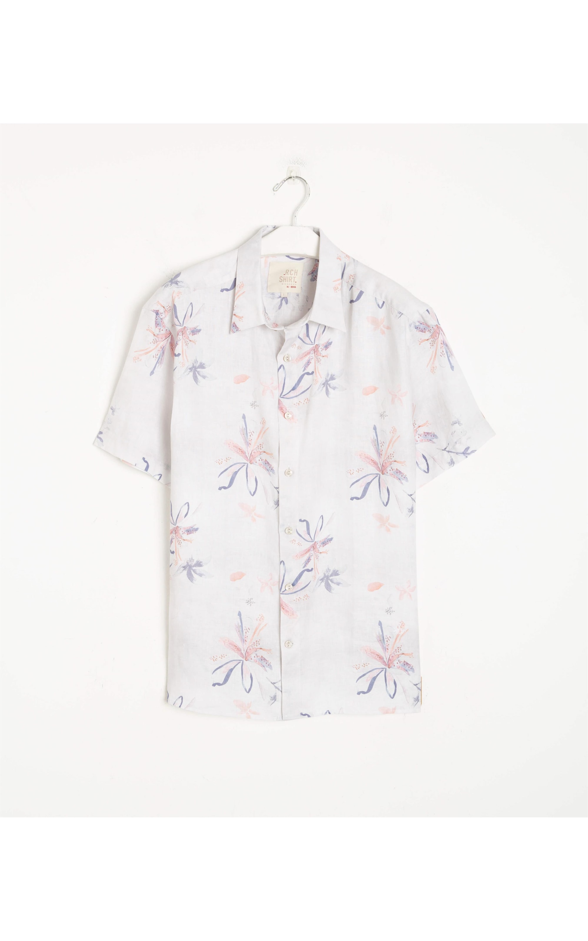 Camisa  Puro Linho Estampada Soft Flower Mc Azul Bic