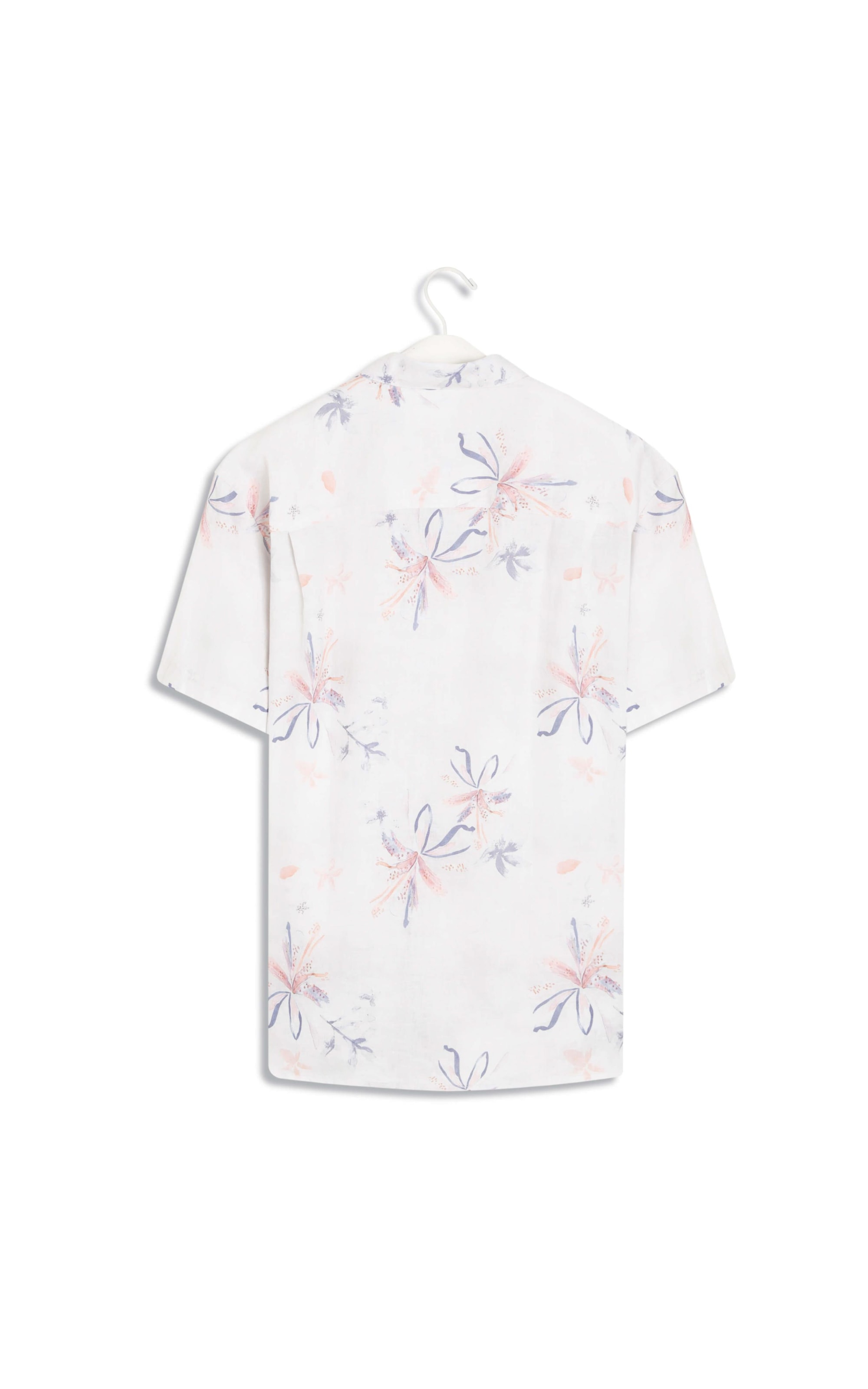 Camisa  Puro Linho Estampada Soft Flower Mc Azul Bic