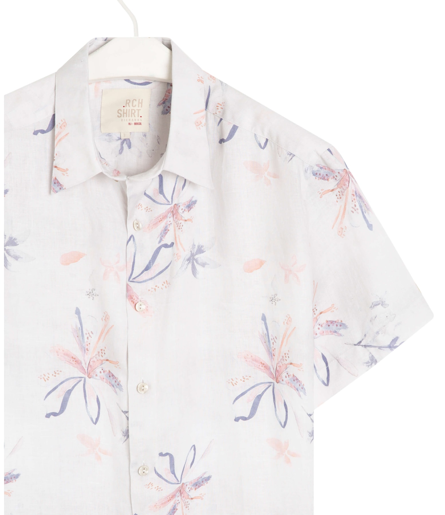 Camisa  Puro Linho Estampada Soft Flower Mc Azul Bic