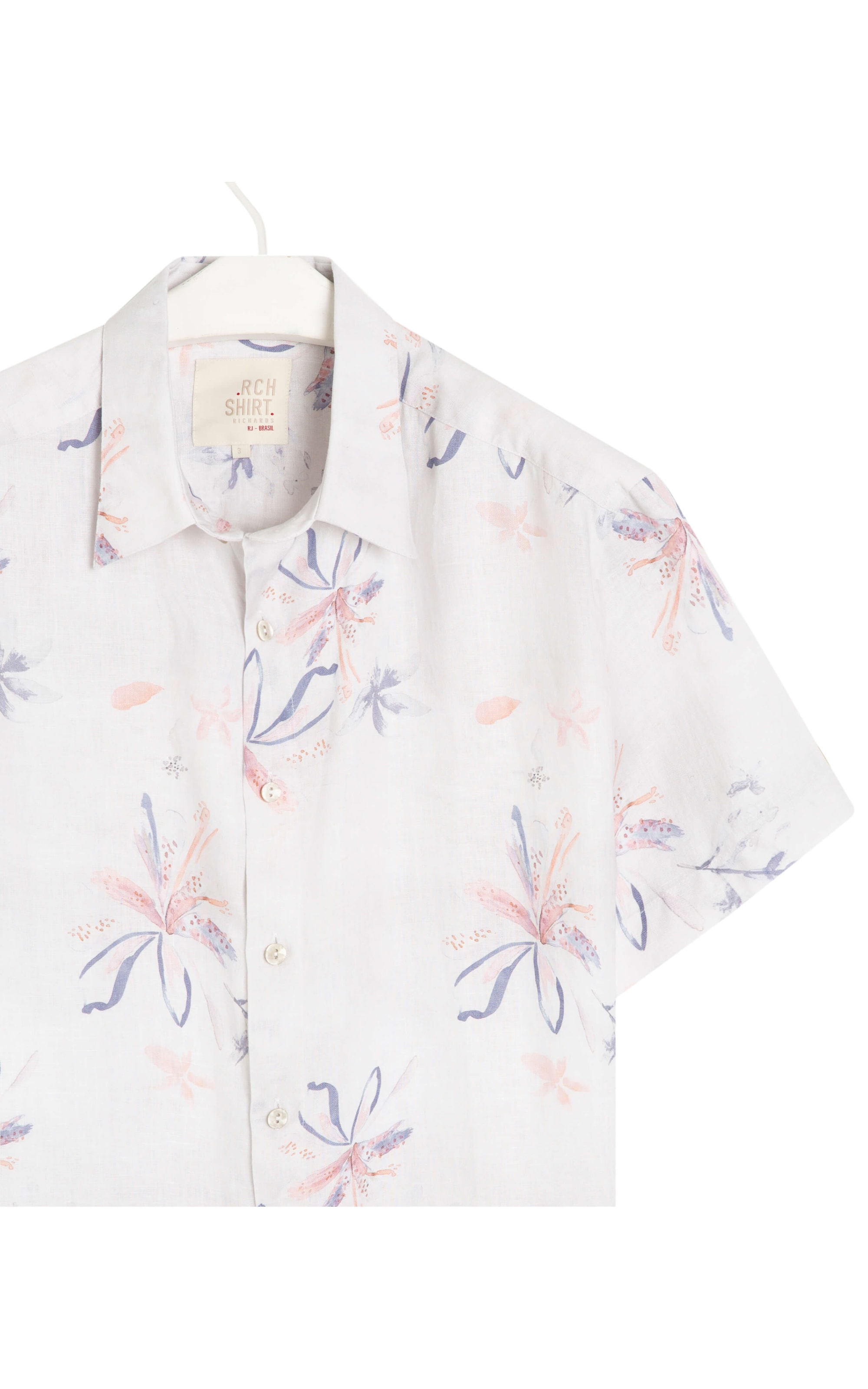Camisa  Puro Linho Estampada Soft Flower Mc Azul Bic