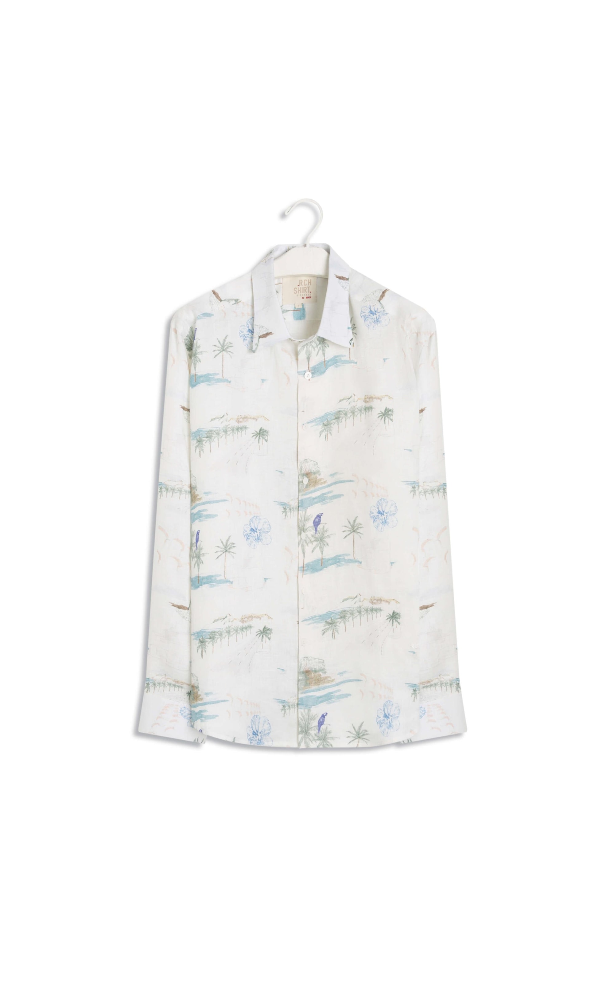 Camisa Puro Linho Estampada Spots Ml Branco
