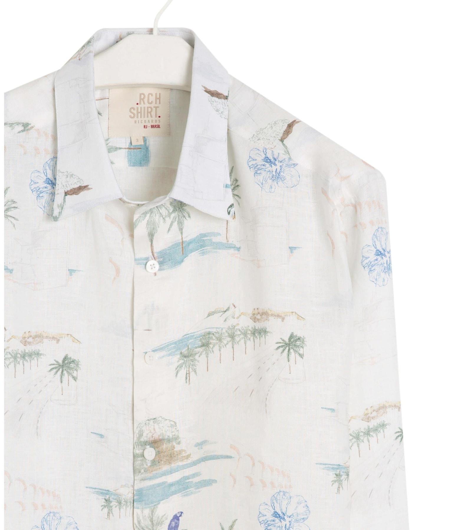 Camisa Puro Linho Estampada Spots Ml Branco