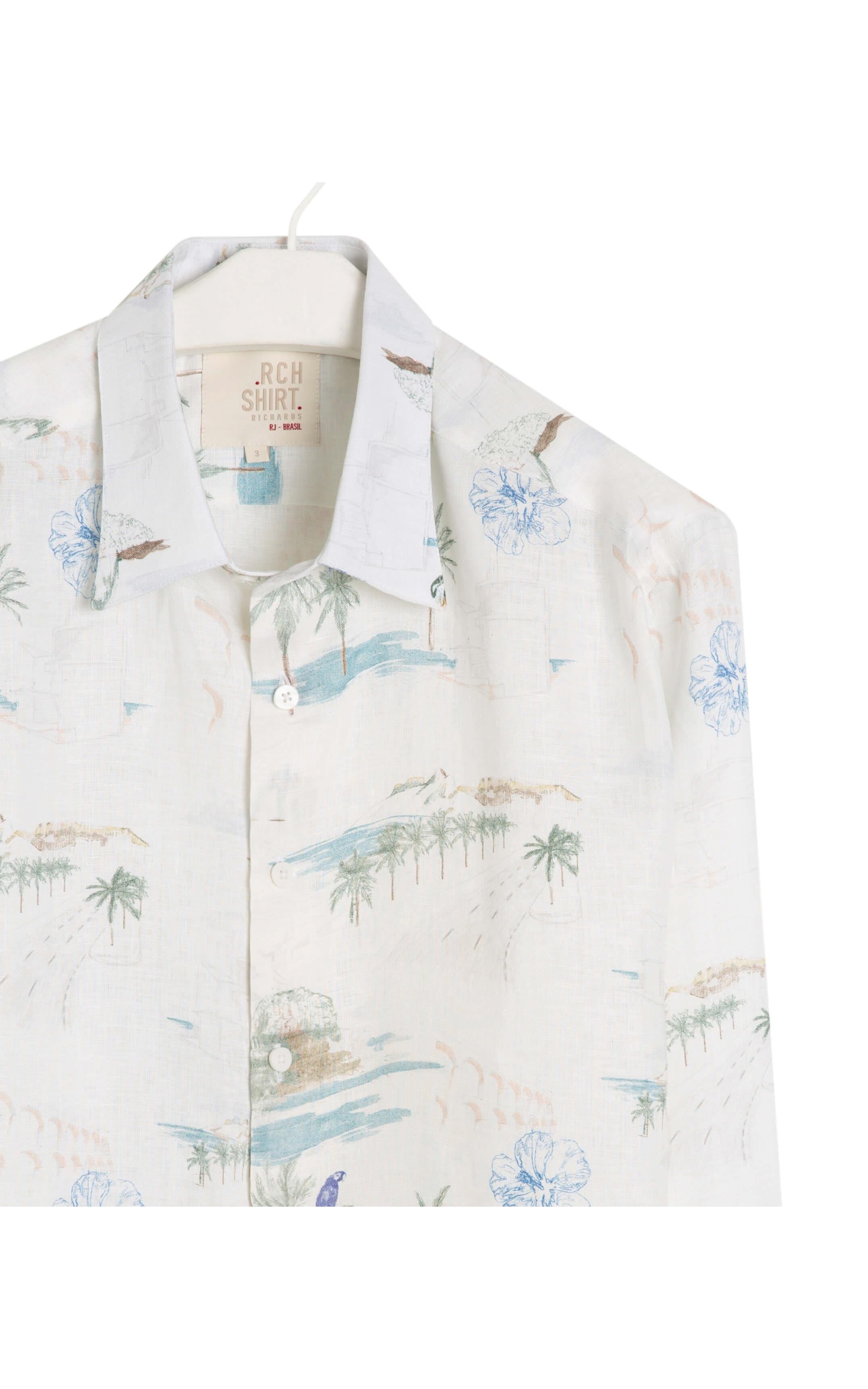 Camisa Puro Linho Estampada Spots Ml Branco