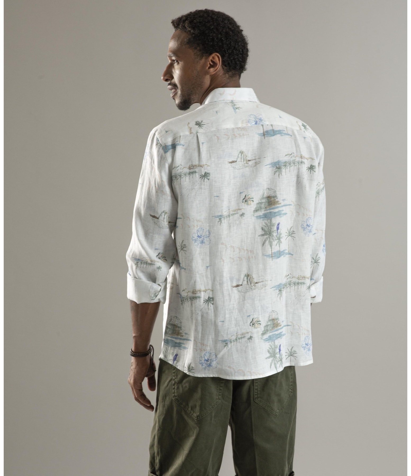 Camisa Puro Linho Estampada Spots Ml Branco