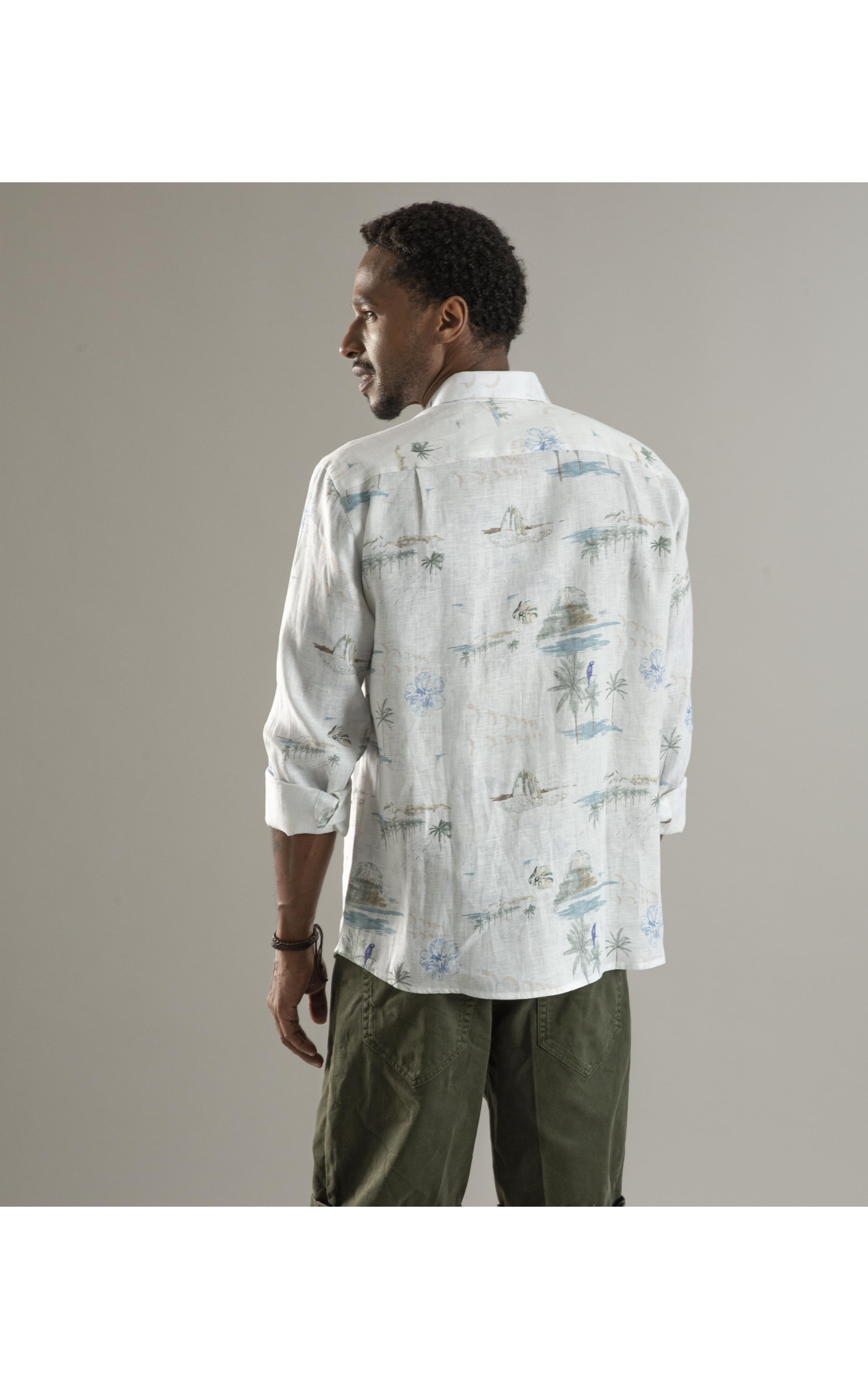 Camisa Puro Linho Estampada Spots Ml Branco