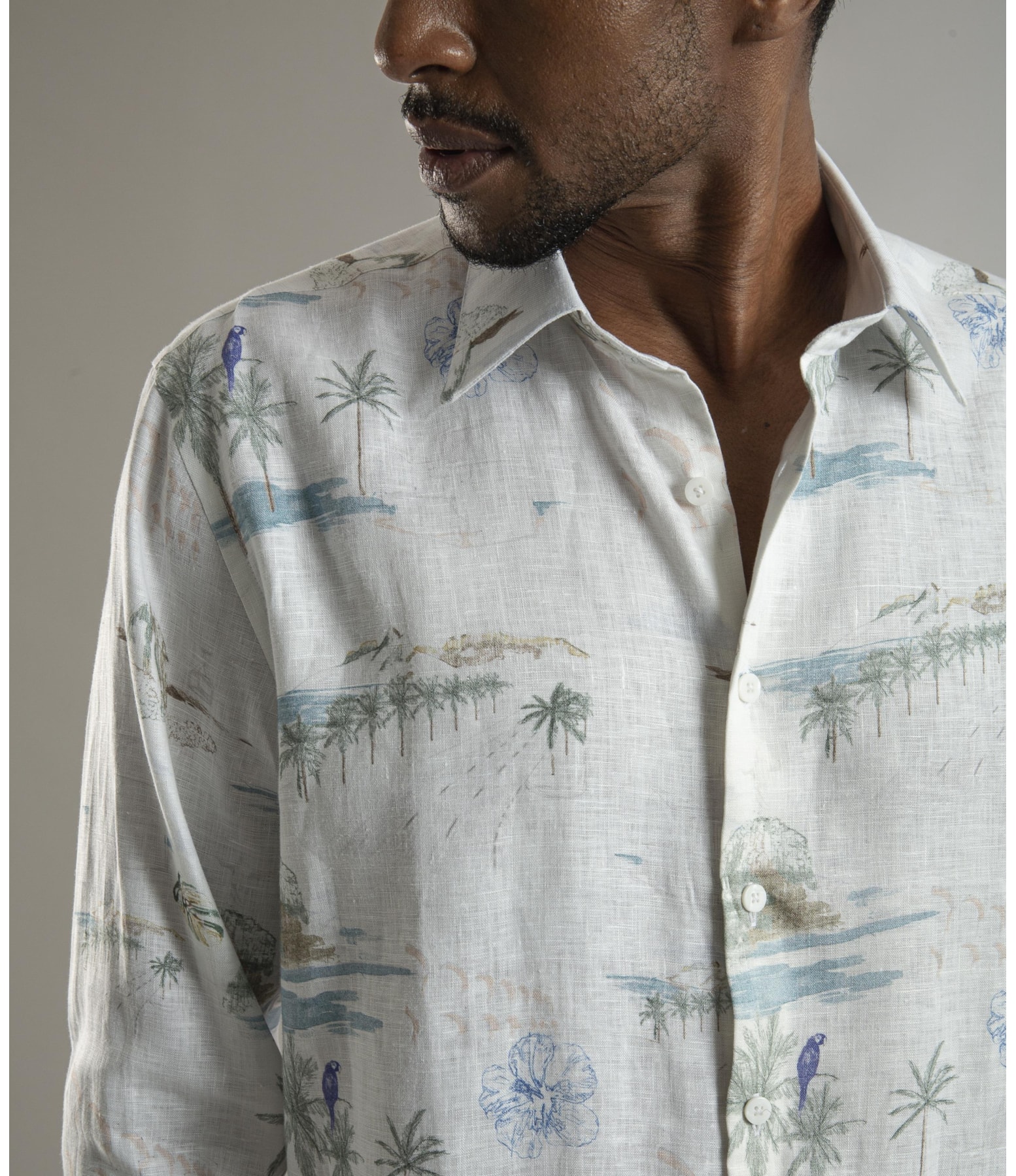 Camisa Puro Linho Estampada Spots Ml Branco