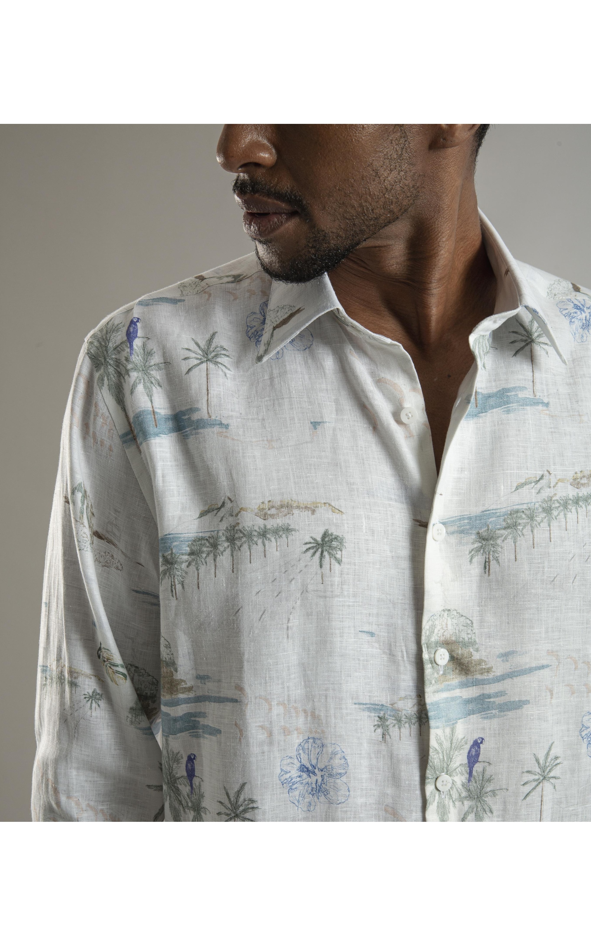 Camisa Puro Linho Estampada Spots Ml Branco