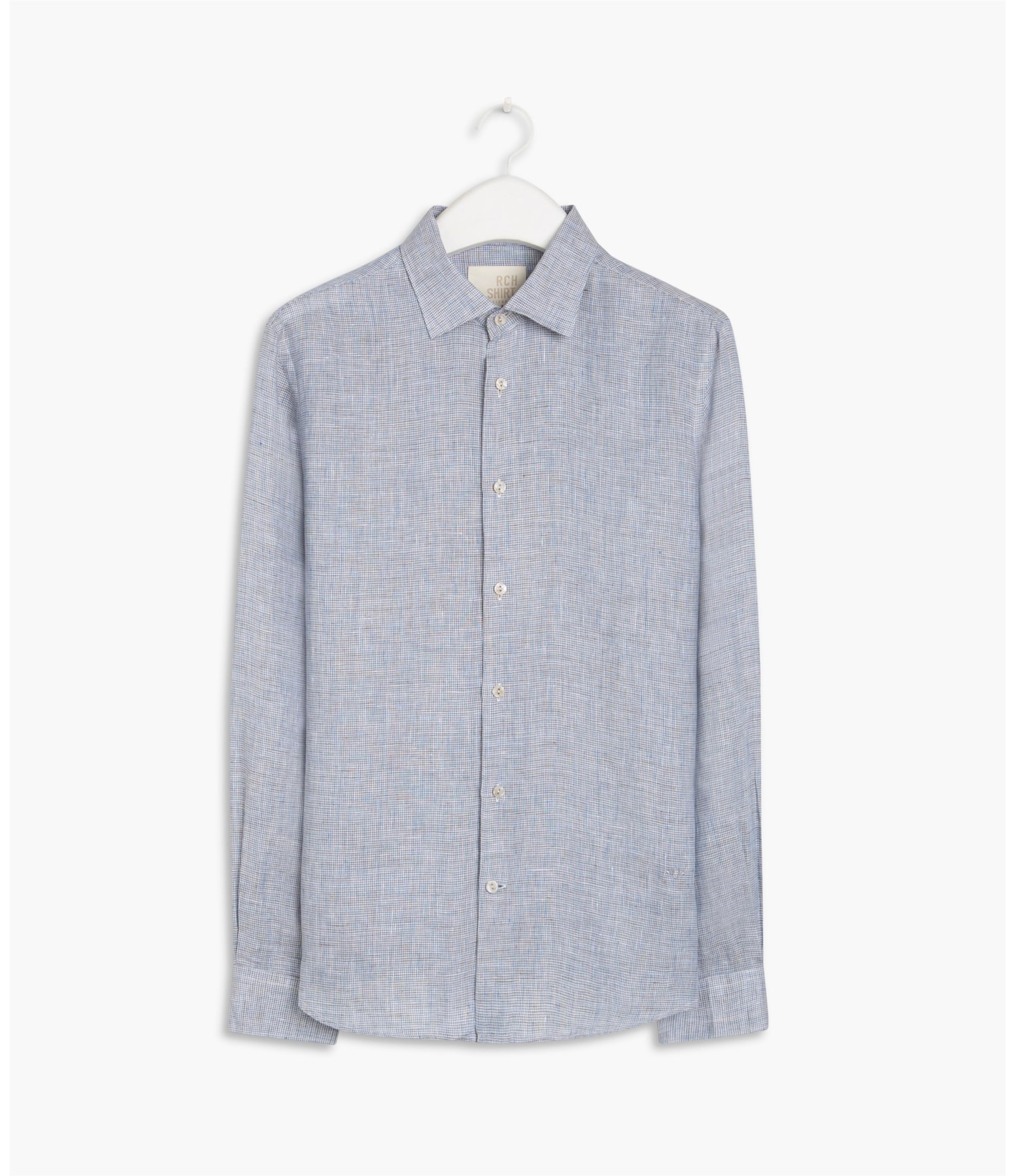 Camisa  Puro Linho Esteio Xadrez Ml Azul Bic
