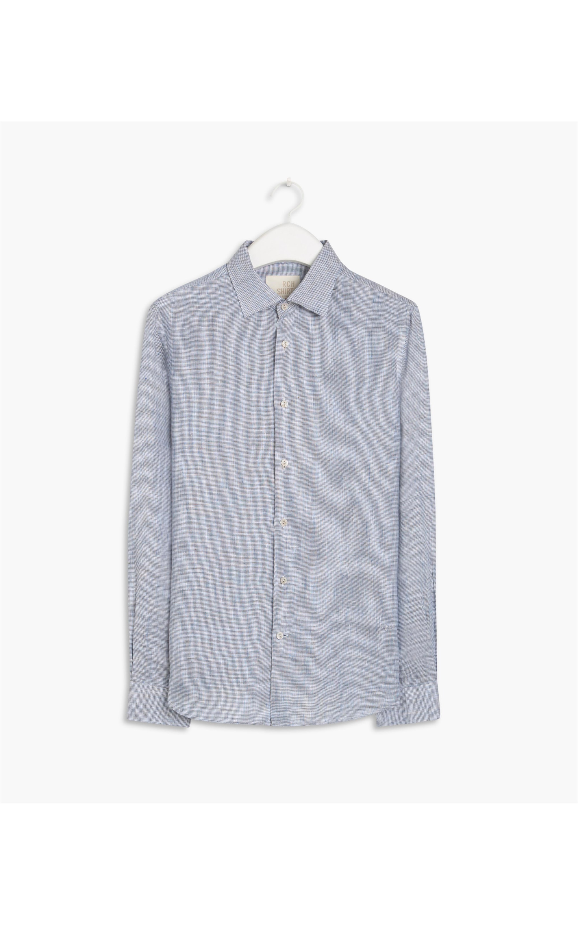 Camisa  Puro Linho Esteio Xadrez Ml Azul Bic