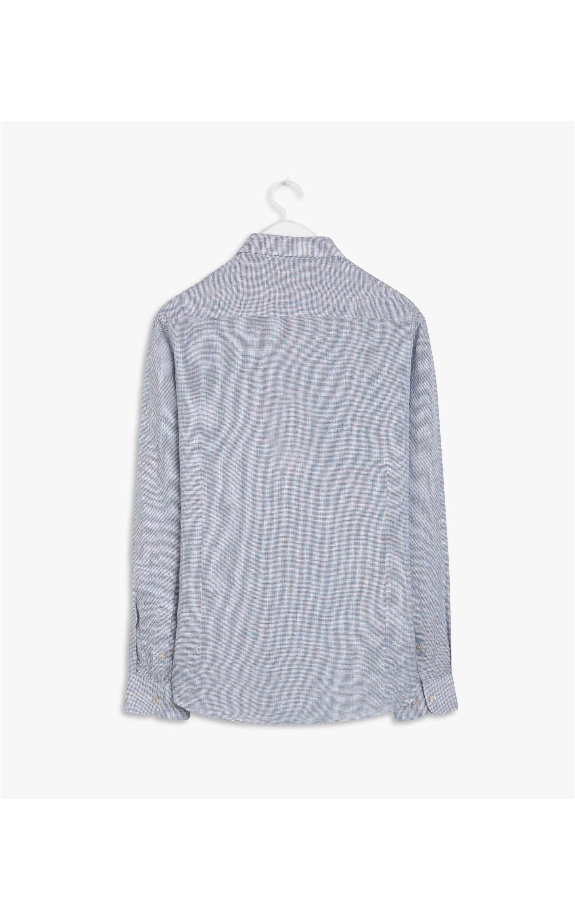 Camisa  Puro Linho Esteio Xadrez Ml Azul Bic