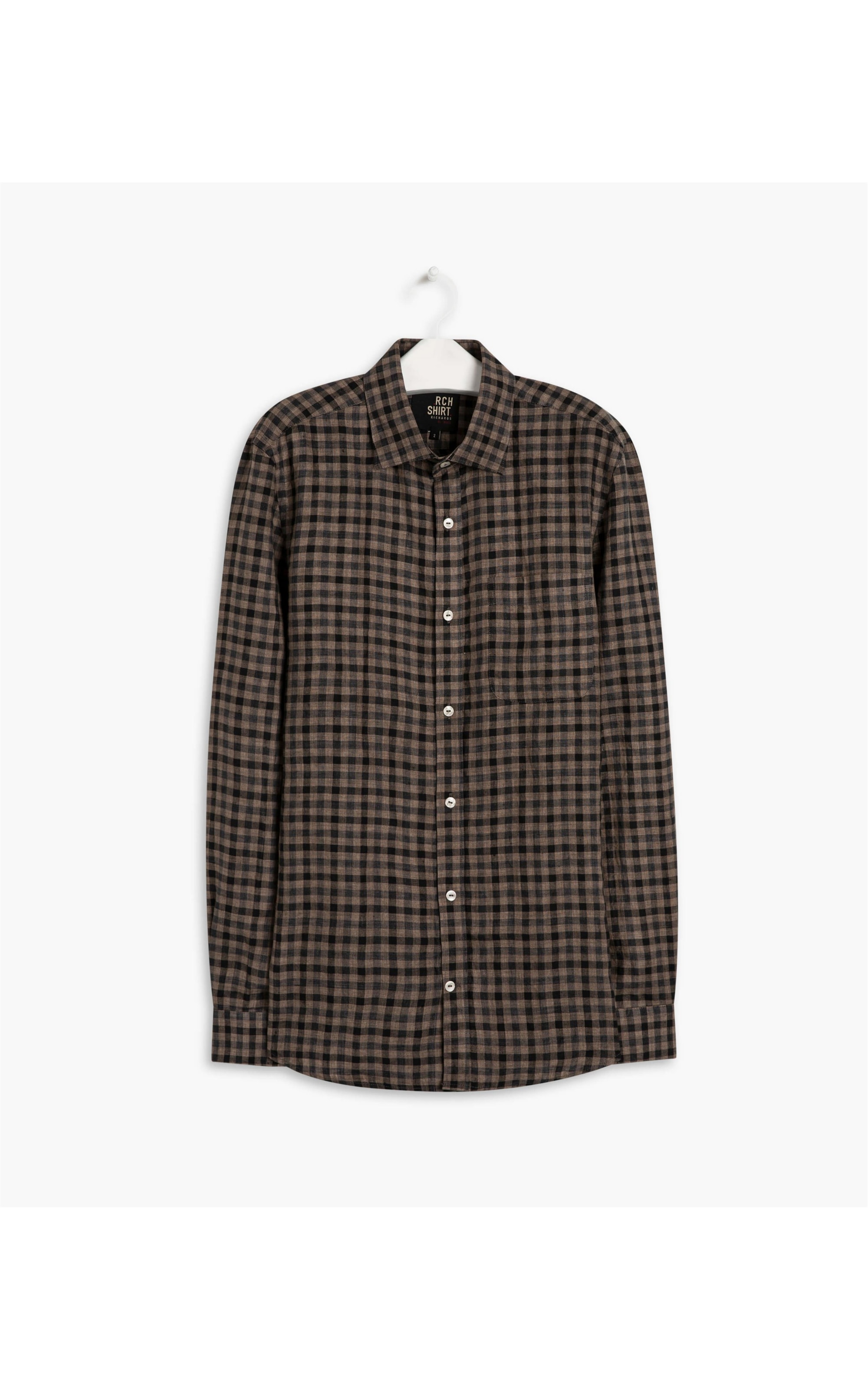 Camisa Puro Linho Etz  Xadrez Ml Marrom Mescla