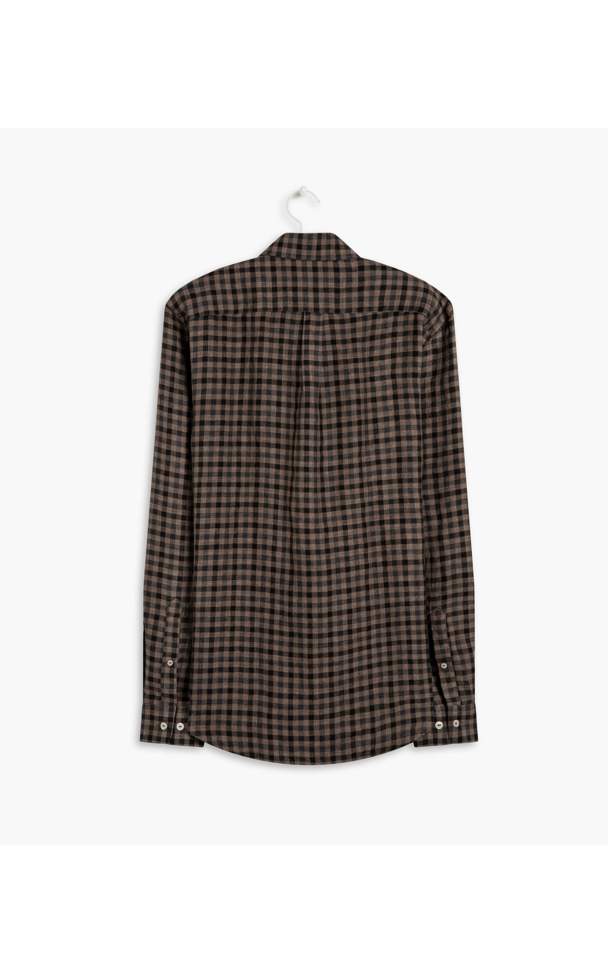 Camisa Puro Linho Etz  Xadrez Ml Marrom Mescla