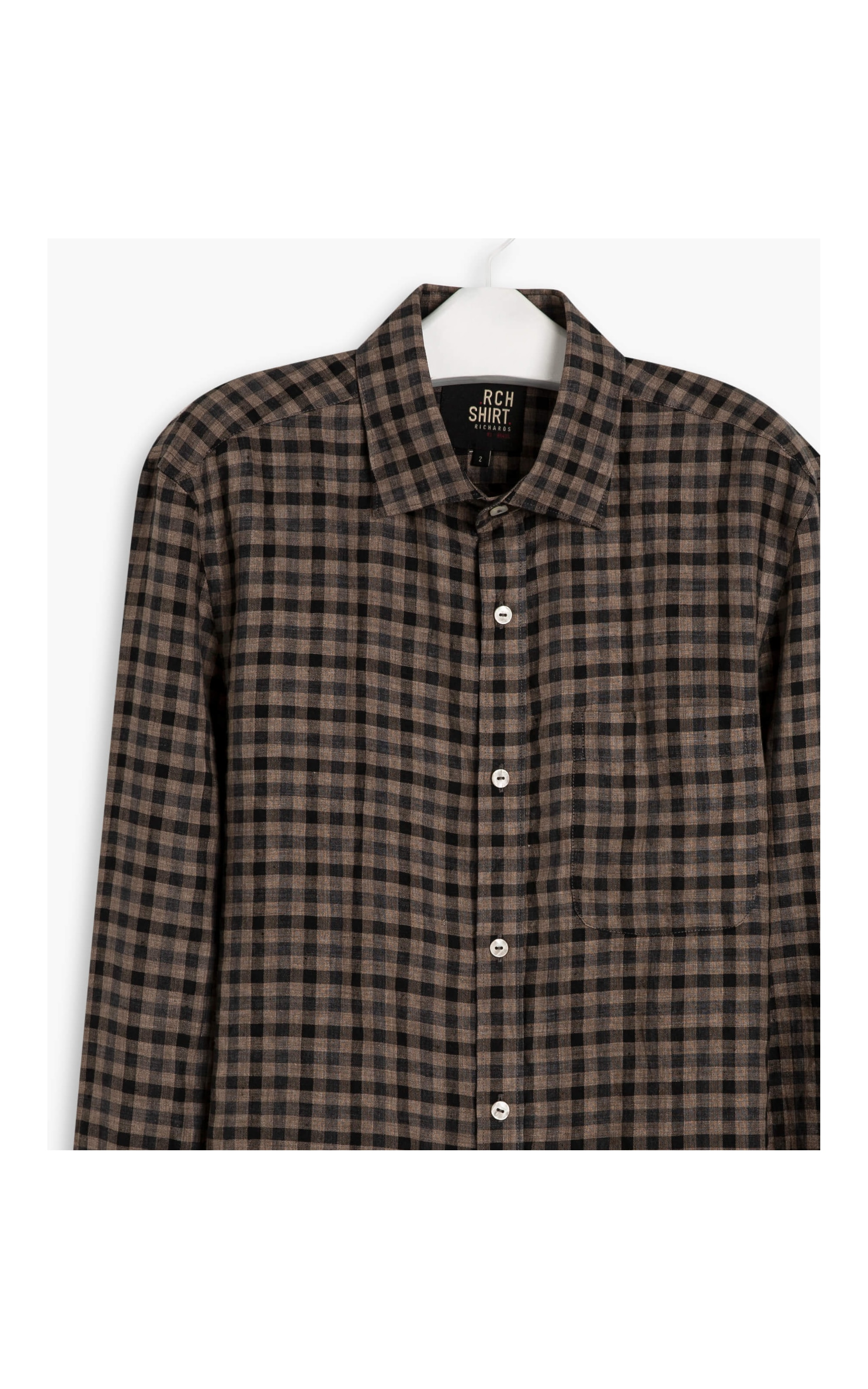 Camisa Puro Linho Etz  Xadrez Ml Marrom Mescla