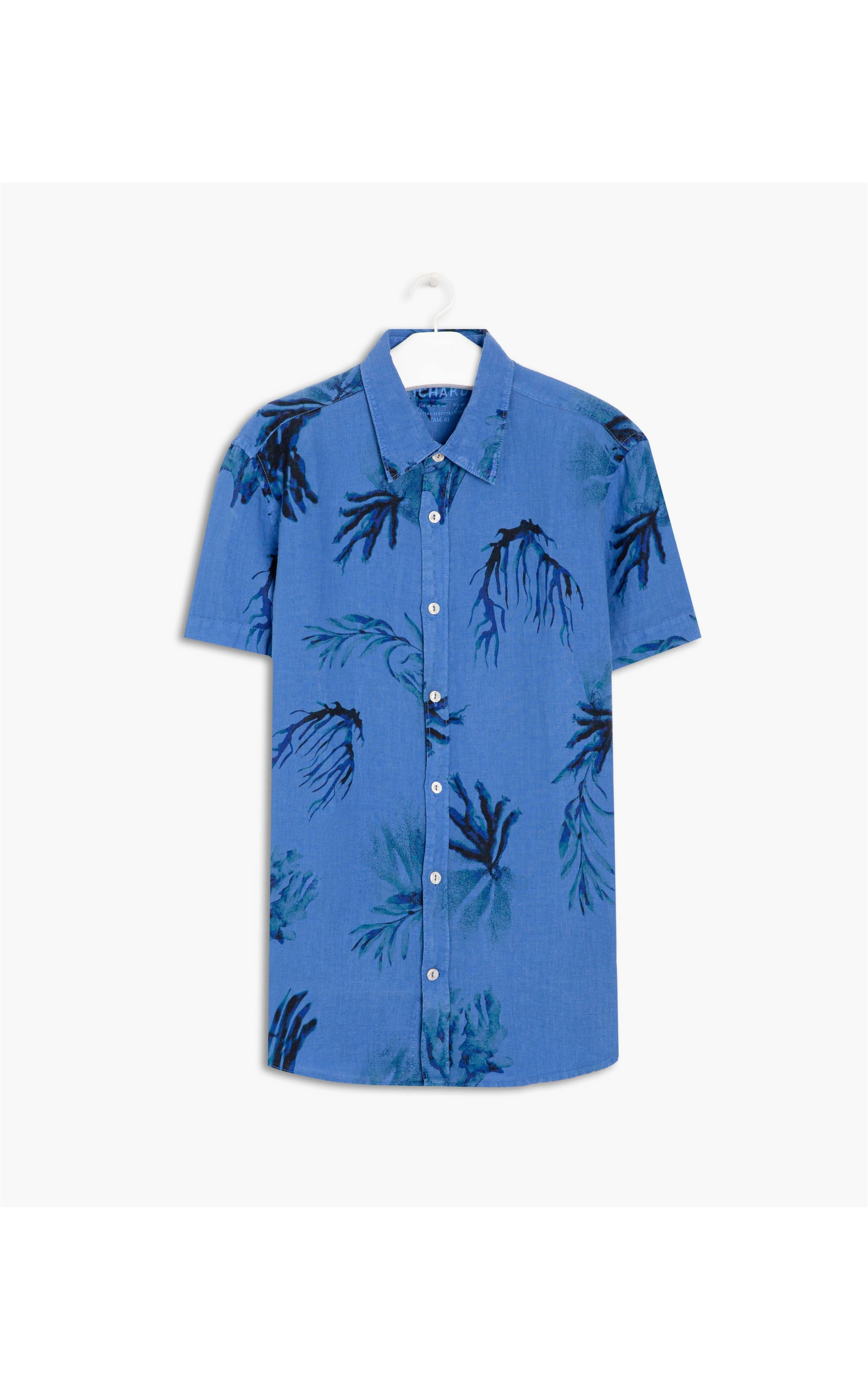 Camisa  Puro Linho Fiji Estampada Mc Azul Bic