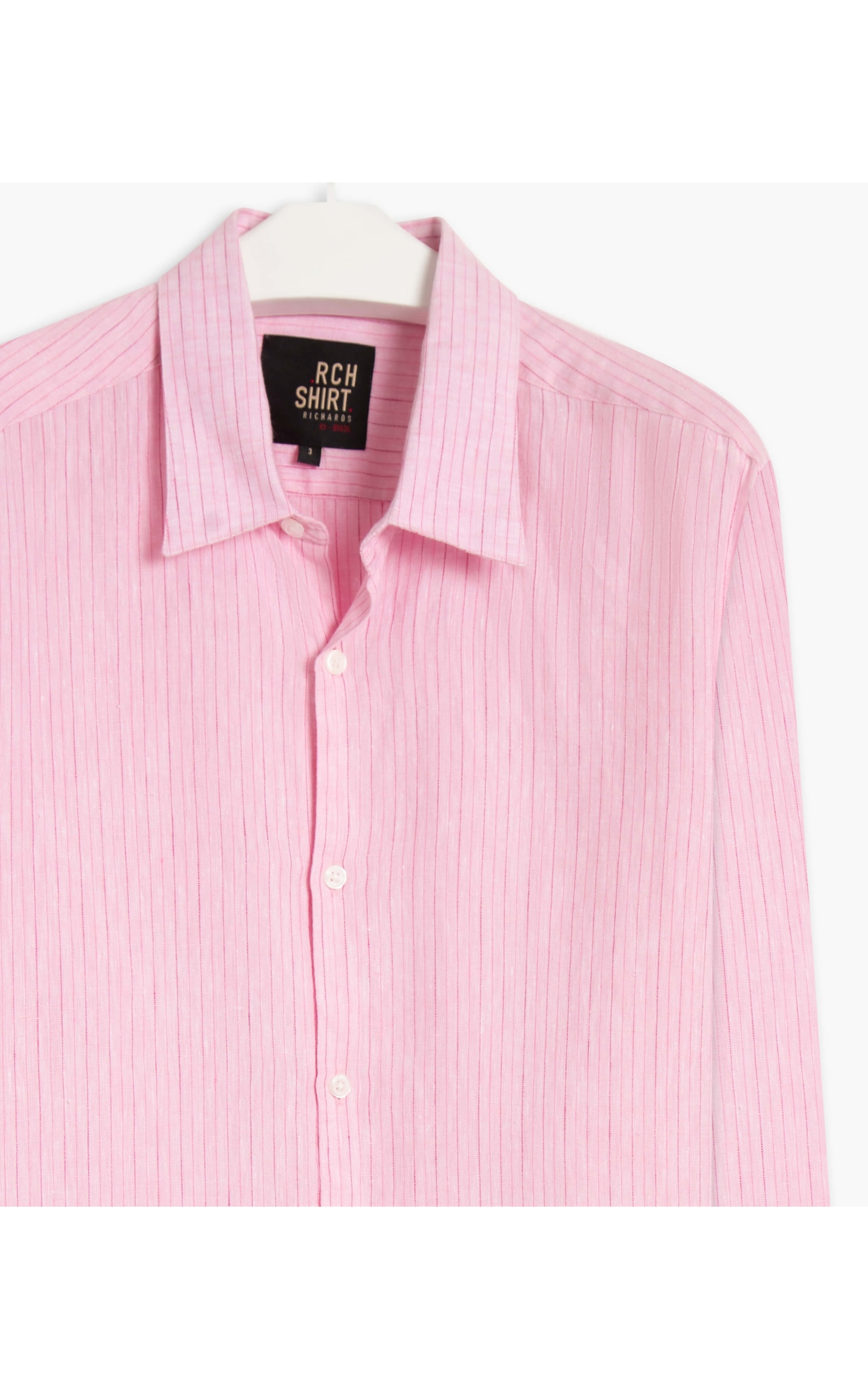 Camisa Puro Linho Gabriel Listrada Ml Rosa