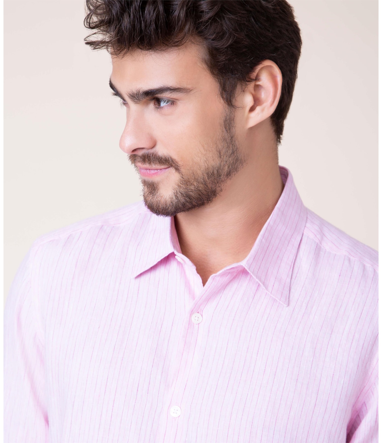 Camisa Puro Linho Gabriel Listrada Ml Rosa