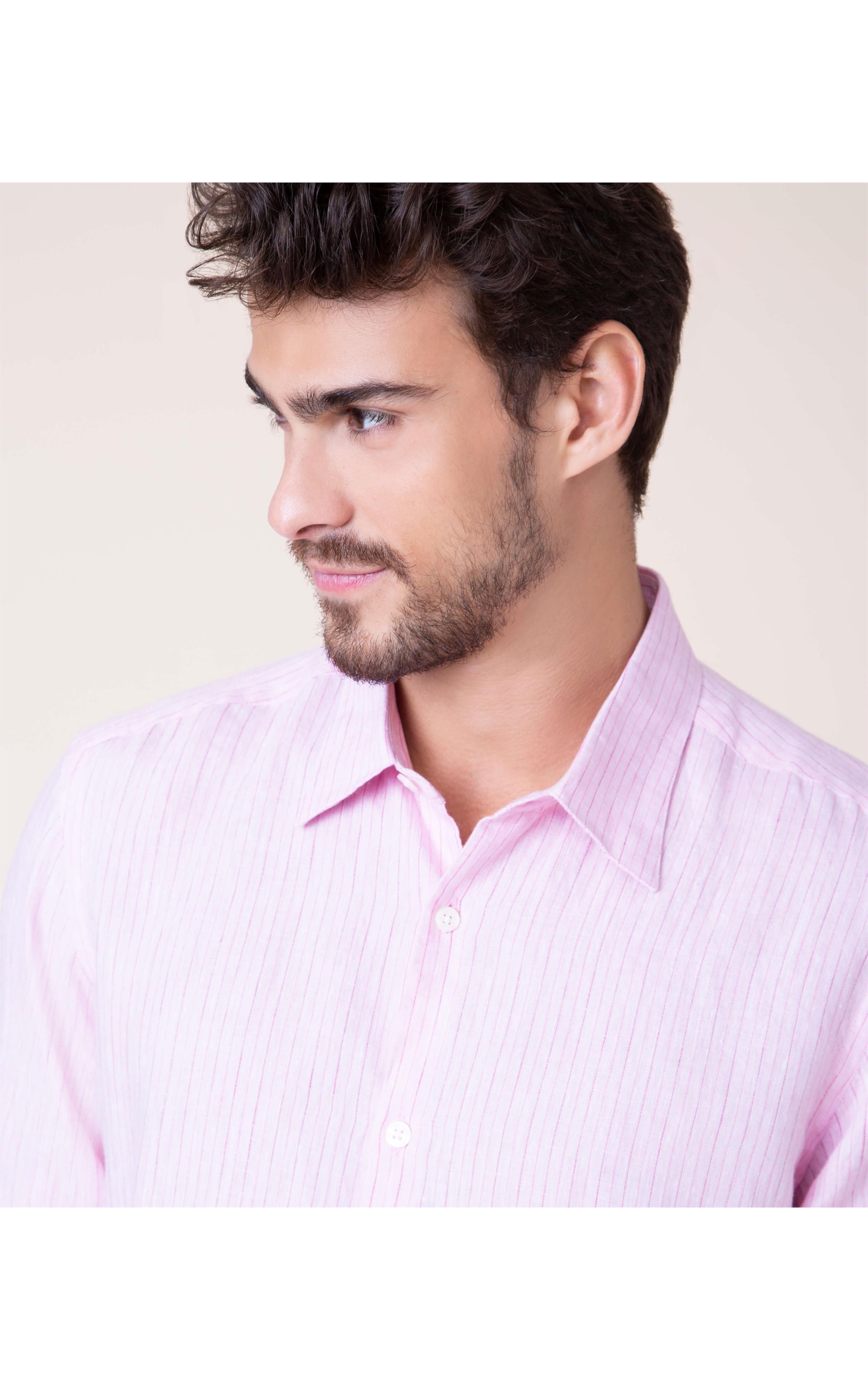 Camisa Puro Linho Gabriel Listrada Ml Rosa
